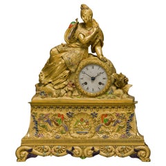 Chinoiserie Style Gilt-Bronze and Enamel Figural Clock