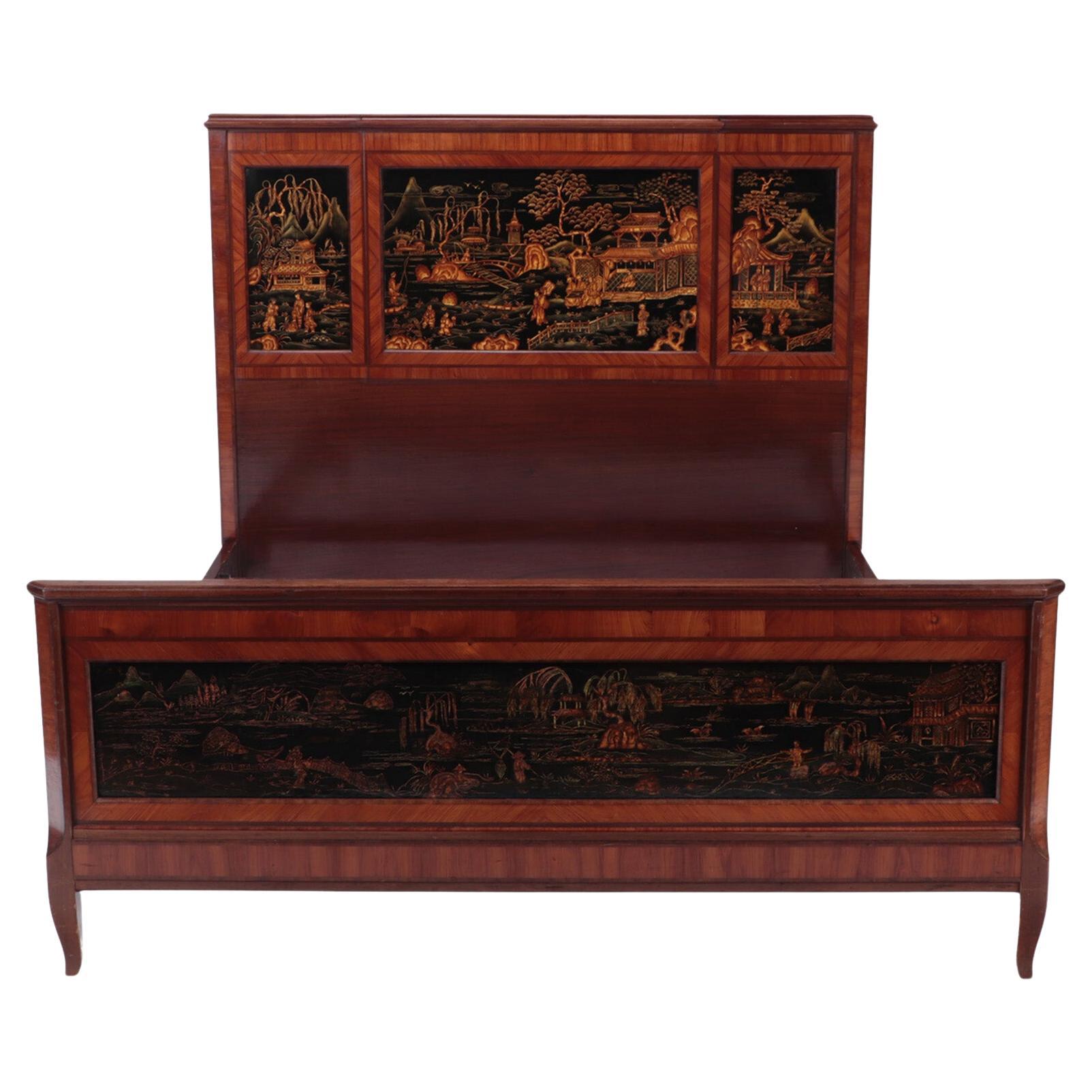Chinoiserie Decorated Queen Size Bed, circa 1920