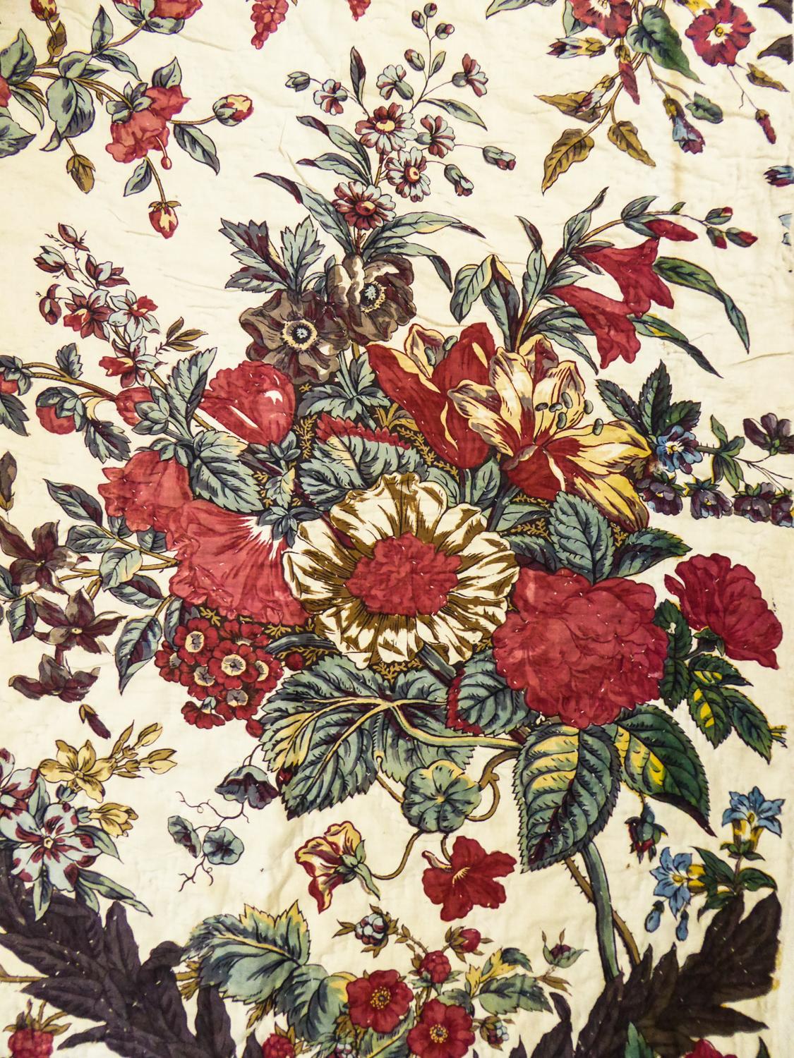 Chintz Block gedruckt gesteppt Baumwolle toile -Alsace oder Neuchâtel um 1810 im Angebot 7