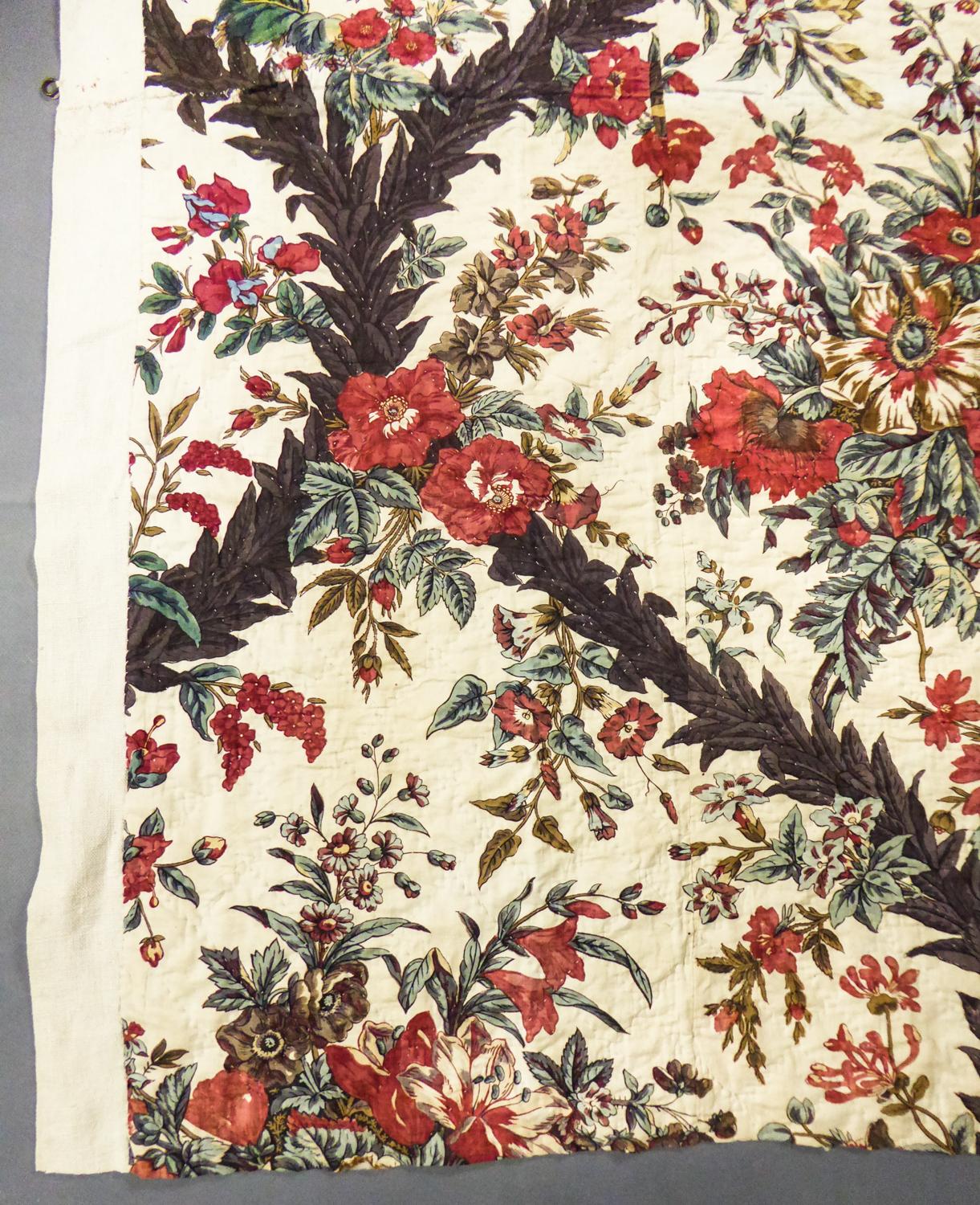 Chintz Block gedruckt gesteppt Baumwolle toile -Alsace oder Neuchâtel um 1810 im Angebot 8