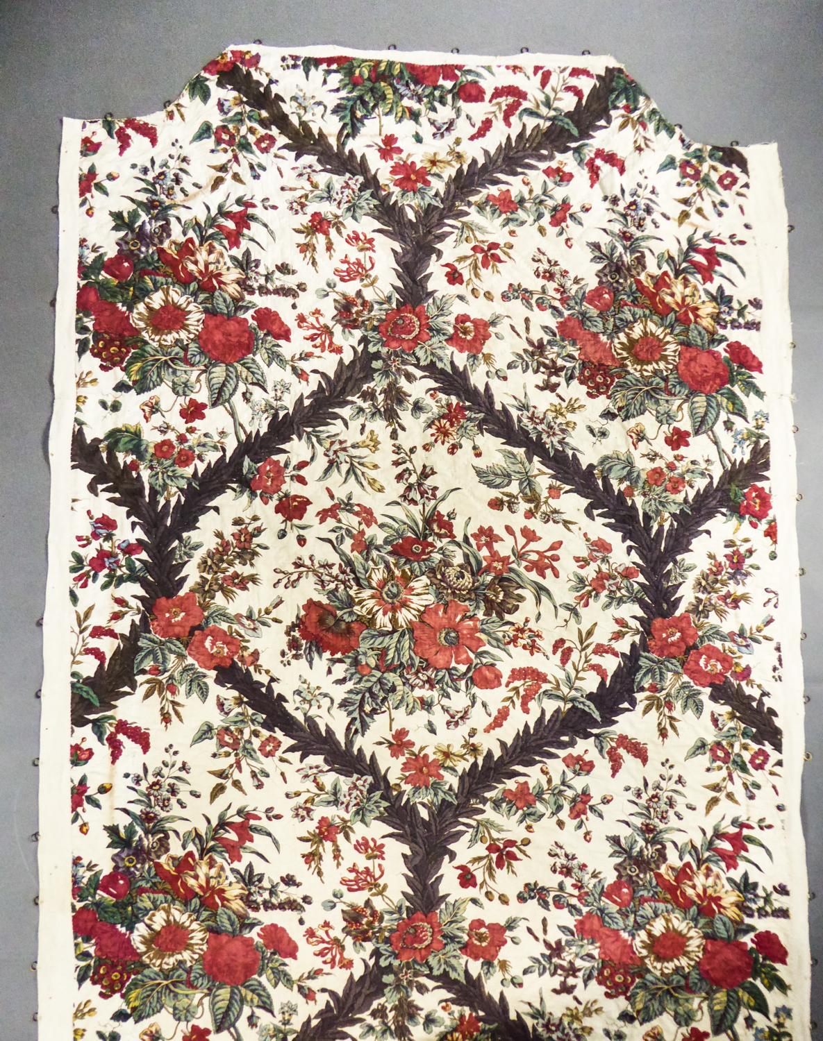 Chintz Block gedruckt gesteppt Baumwolle toile -Alsace oder Neuchâtel um 1810 im Angebot 9