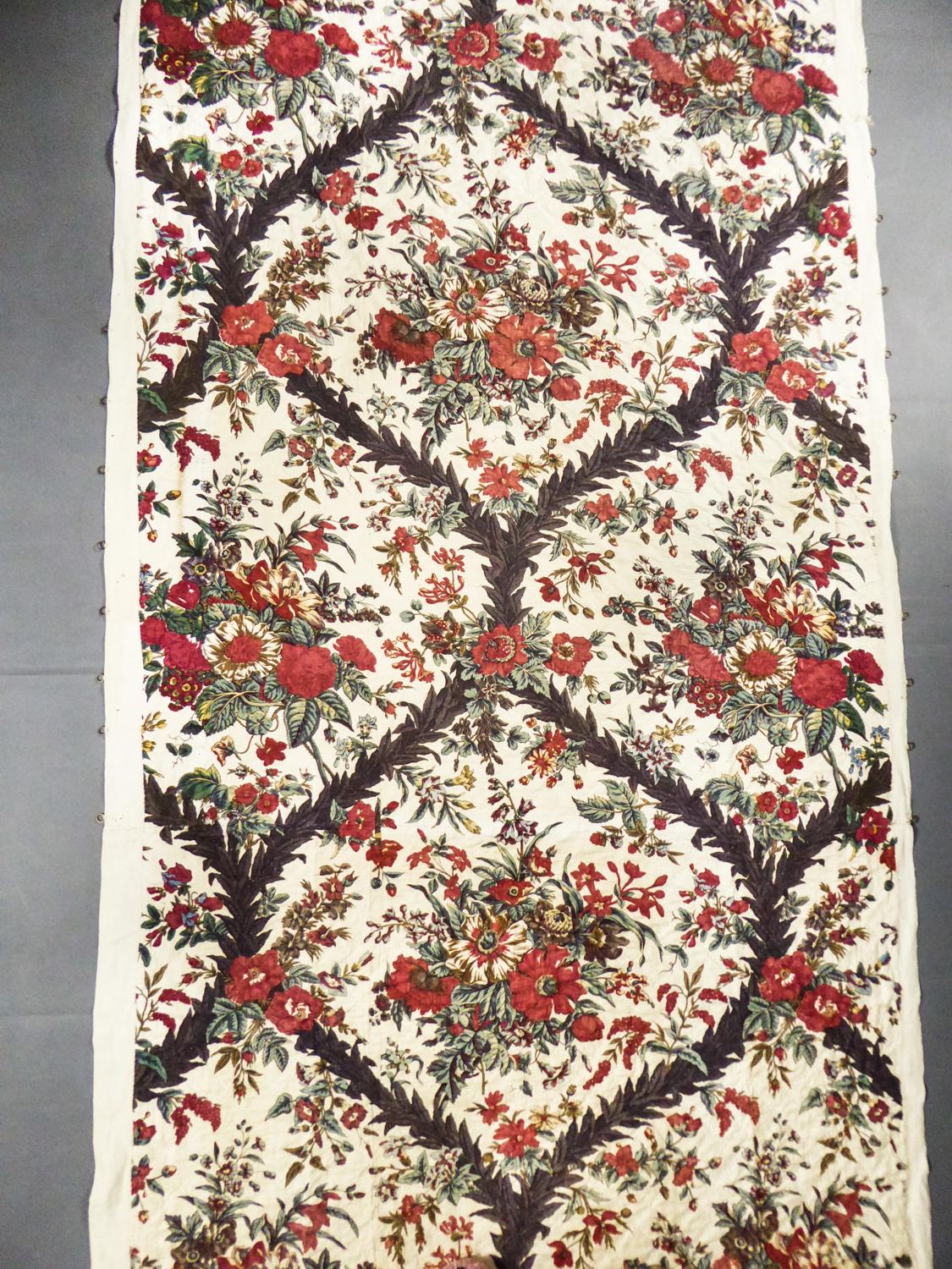 Chintz Block gedruckt gesteppt Baumwolle toile -Alsace oder Neuchâtel um 1810 im Angebot 10