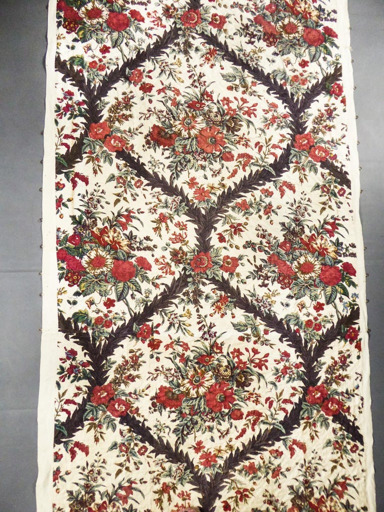 A Chintz block printed quilted Cotton toile -Alsace or Neuchâtel circa 1810 For Sale 10