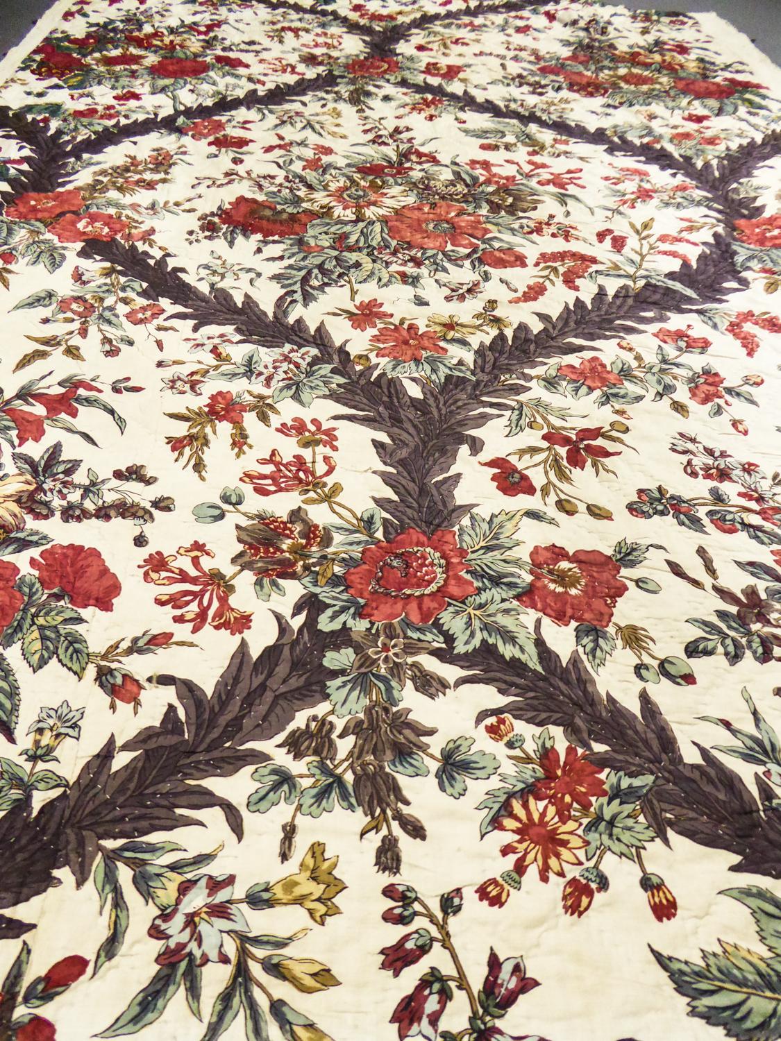 A Chintz block printed quilted Cotton Toile or Quilt - Alsace Circa 1810 For Sale 11