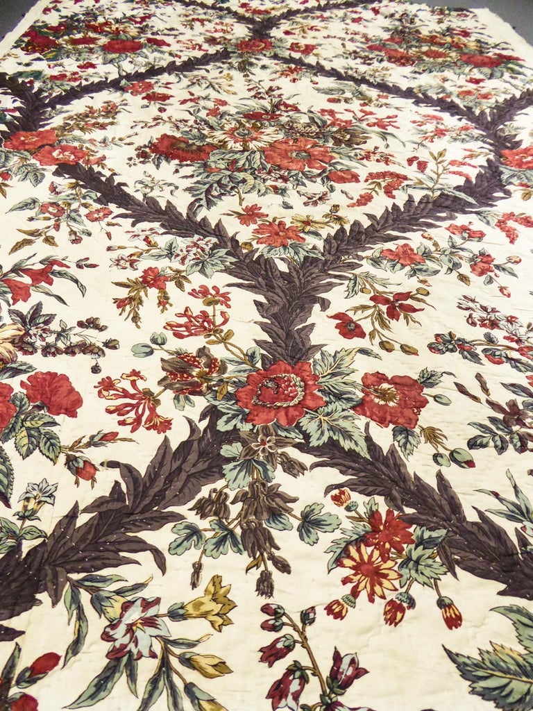 A Chintz block printed quilted Cotton toile -Alsace or Neuchâtel circa 1810 For Sale 11