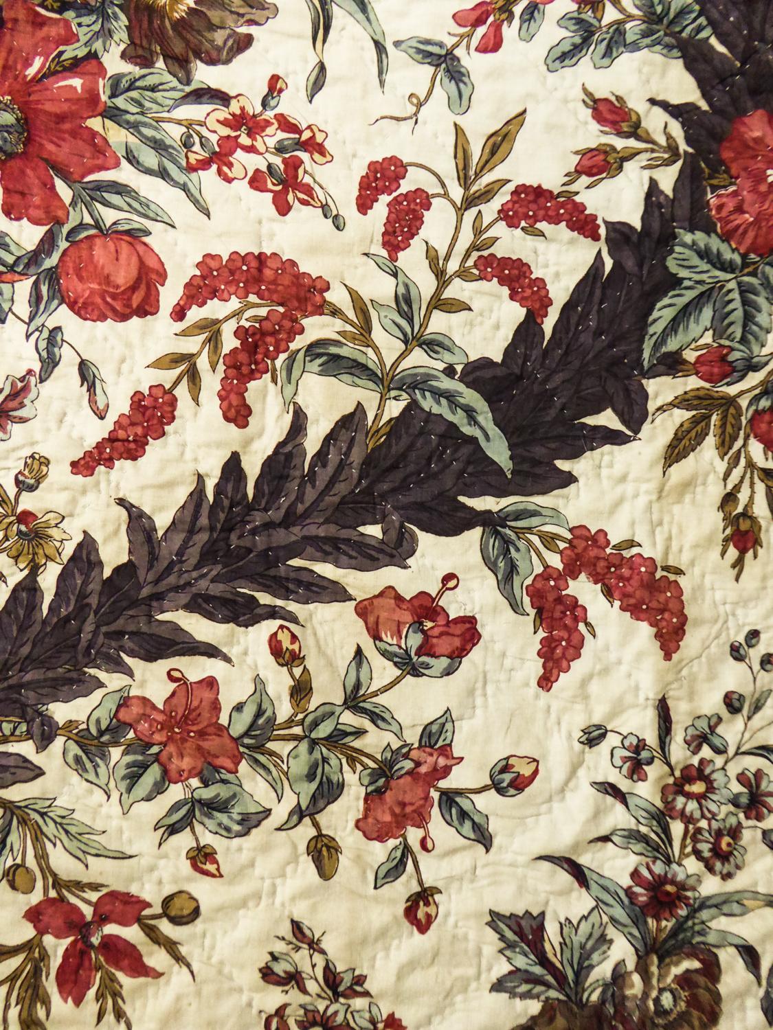 Chintz Block gedruckt gesteppt Baumwolle toile -Alsace oder Neuchâtel um 1810 im Angebot 12