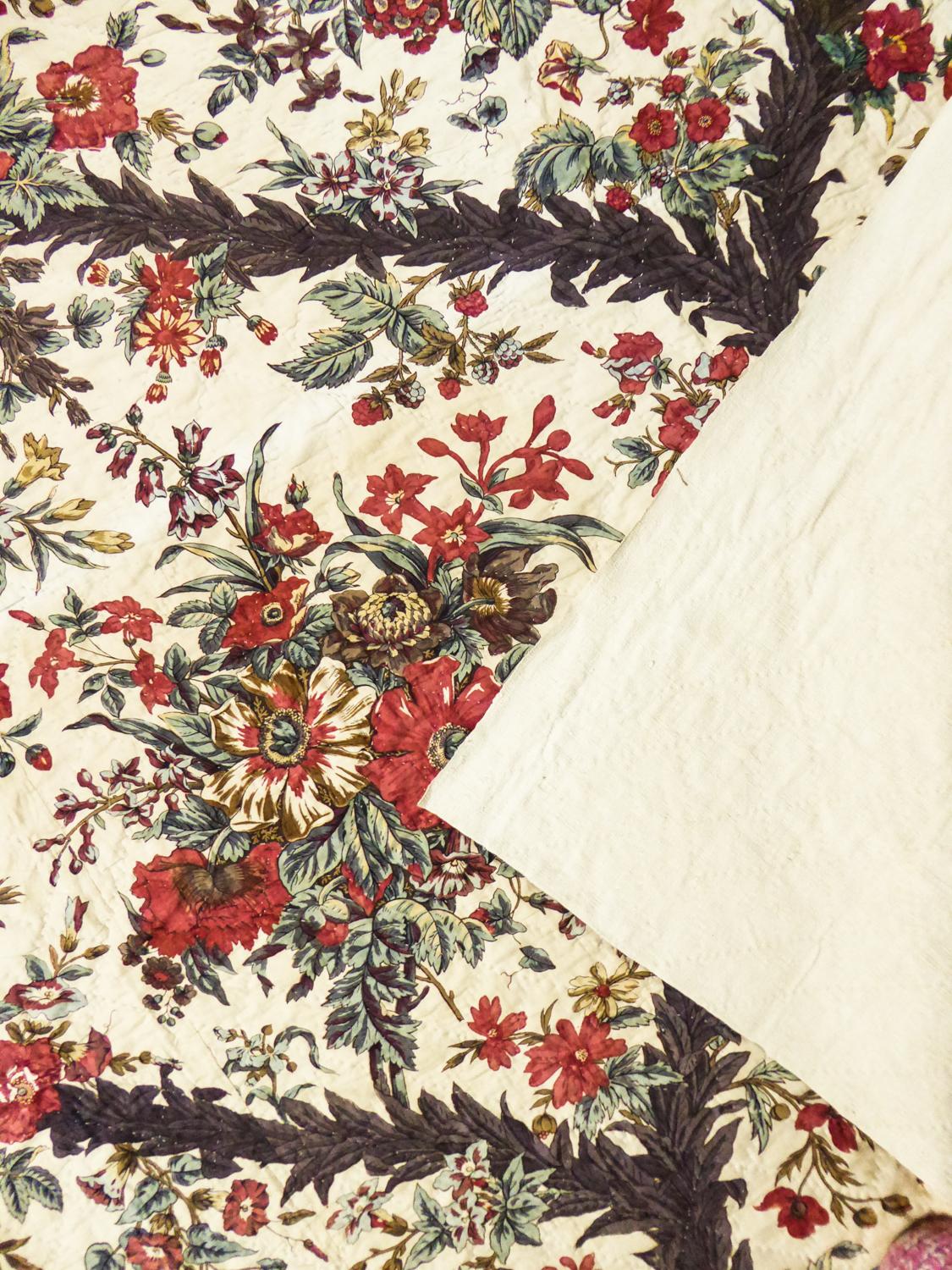 A Chintz block printed quilted Cotton Toile or Quilt - Alsace Circa 1810 For Sale 13