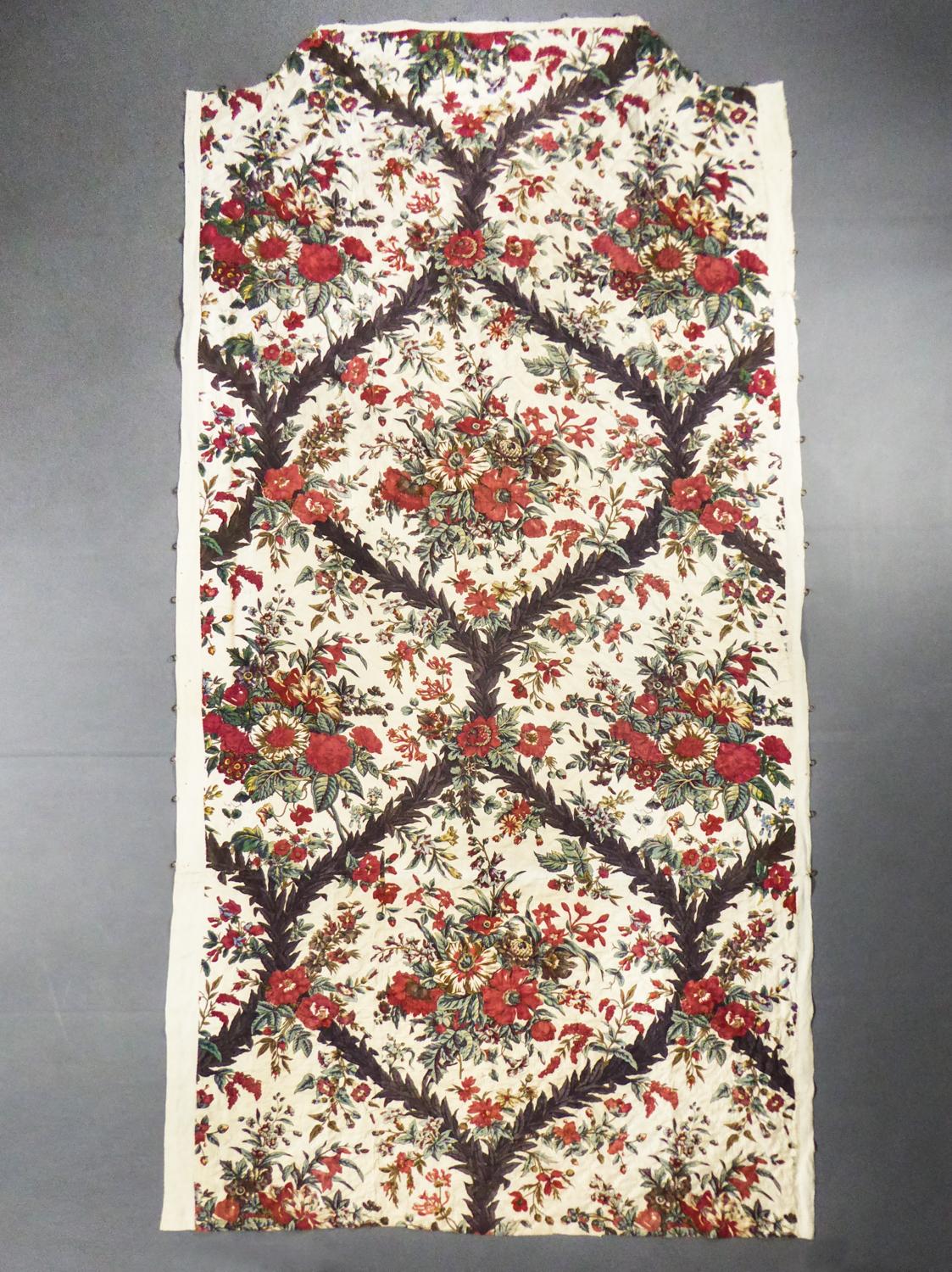 Beige A Chintz block printed quilted Cotton Toile or Quilt - Alsace Circa 1810 For Sale