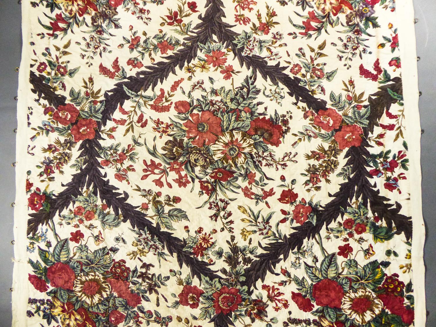 Chintz Block gedruckt gesteppt Baumwolle toile -Alsace oder Neuchâtel um 1810 im Zustand „Gut“ im Angebot in Toulon, FR