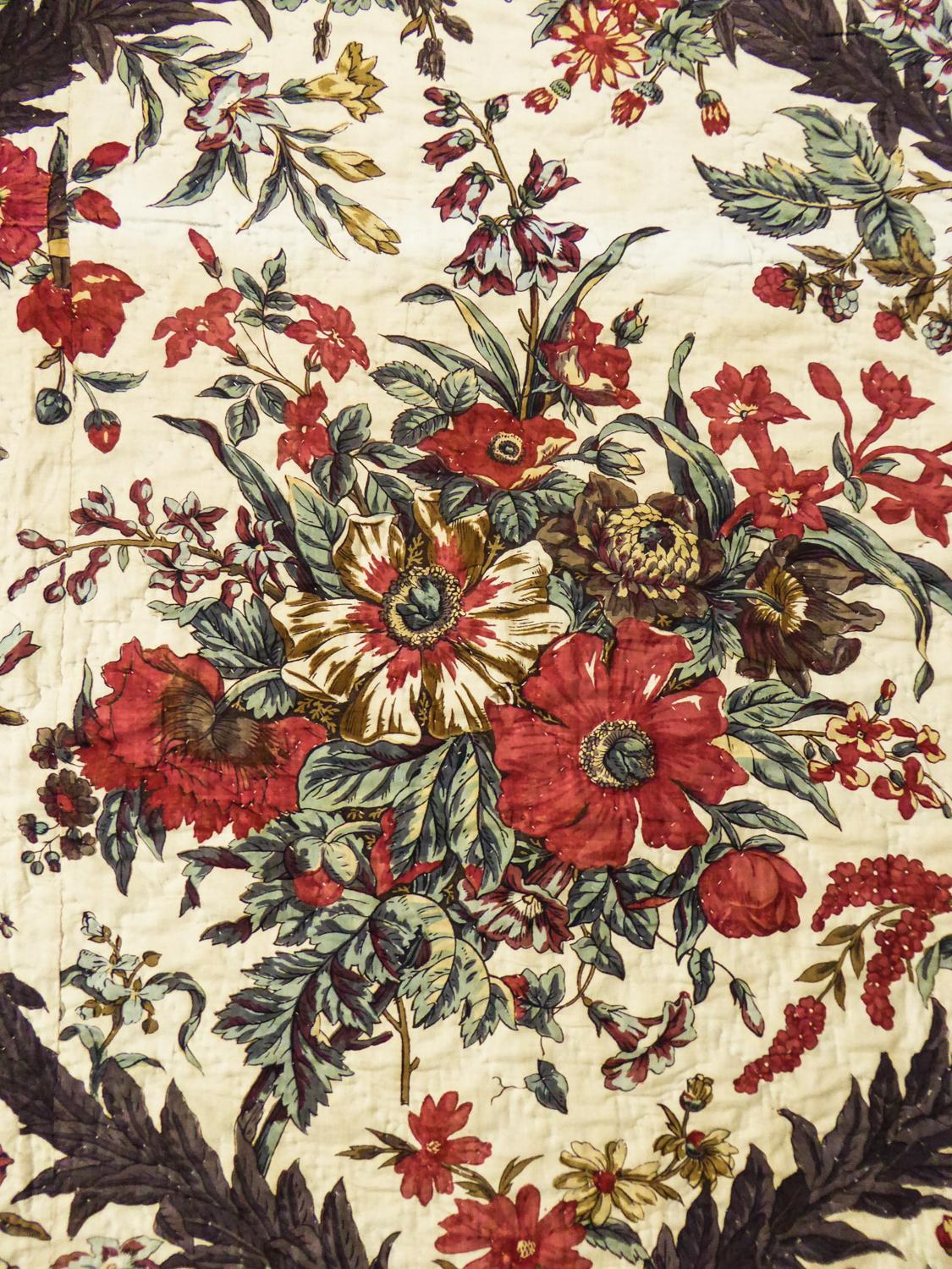 Chintz Block gedruckt gesteppt Baumwolle toile -Alsace oder Neuchâtel um 1810 im Angebot 1