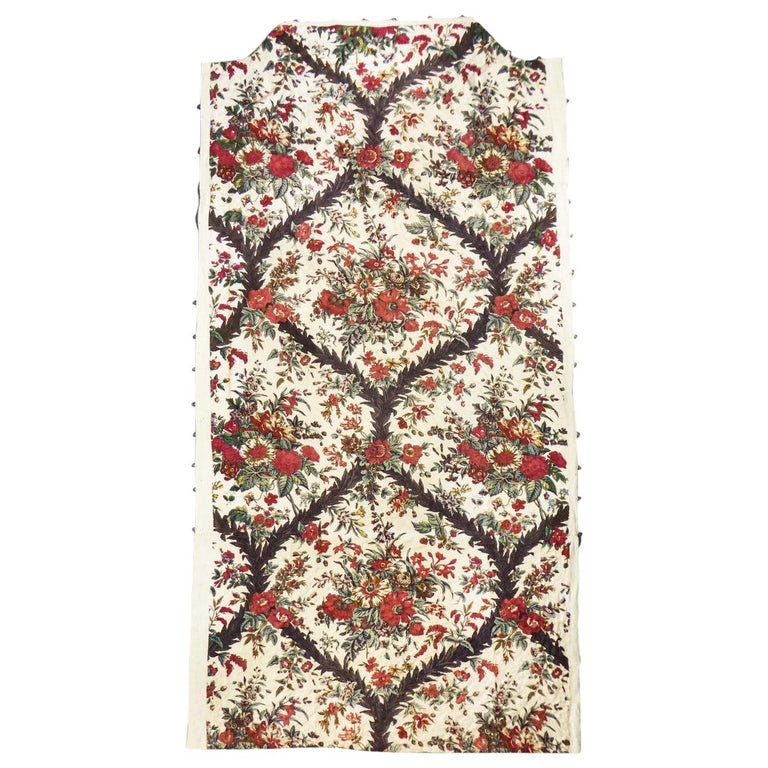 A Chintz block printed quilted Cotton toile -Alsace or Neuchâtel circa 1810 For Sale