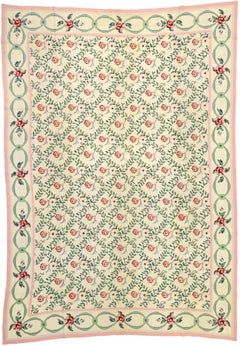 A Chintz Garden Trellis: Vintage Chinese Aubusson Masterpiece of Floral Grandeur