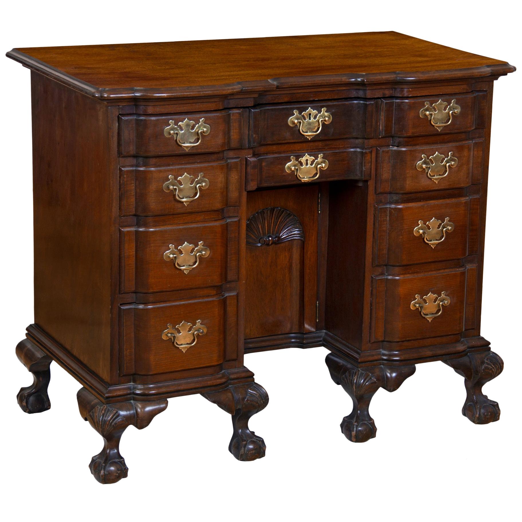 Chippendale Style Carved Mahogany Block and Shell Kneehole Desk, circa 1890 For Sale