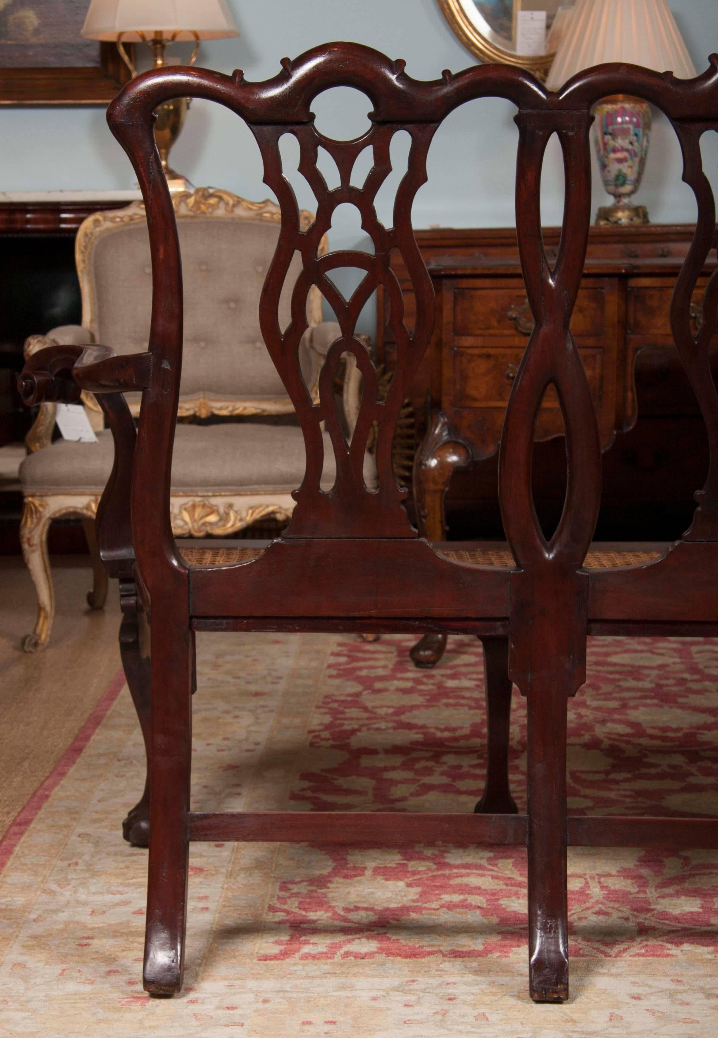 Chippendale Style Mahogany Carved Back Settee 3