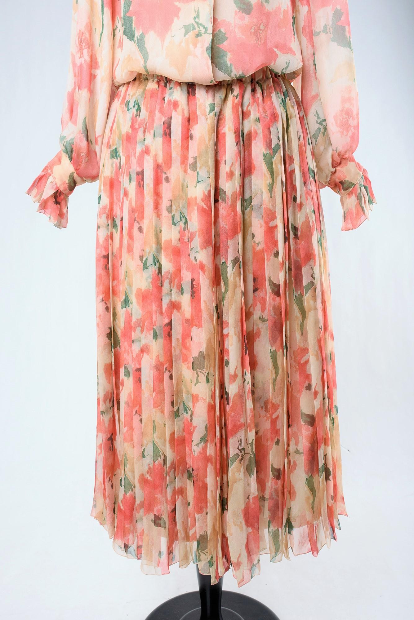 A Christian Dior boutique Chiffon blouse and skirt By Marc Bohan Circa 1980 For Sale 4