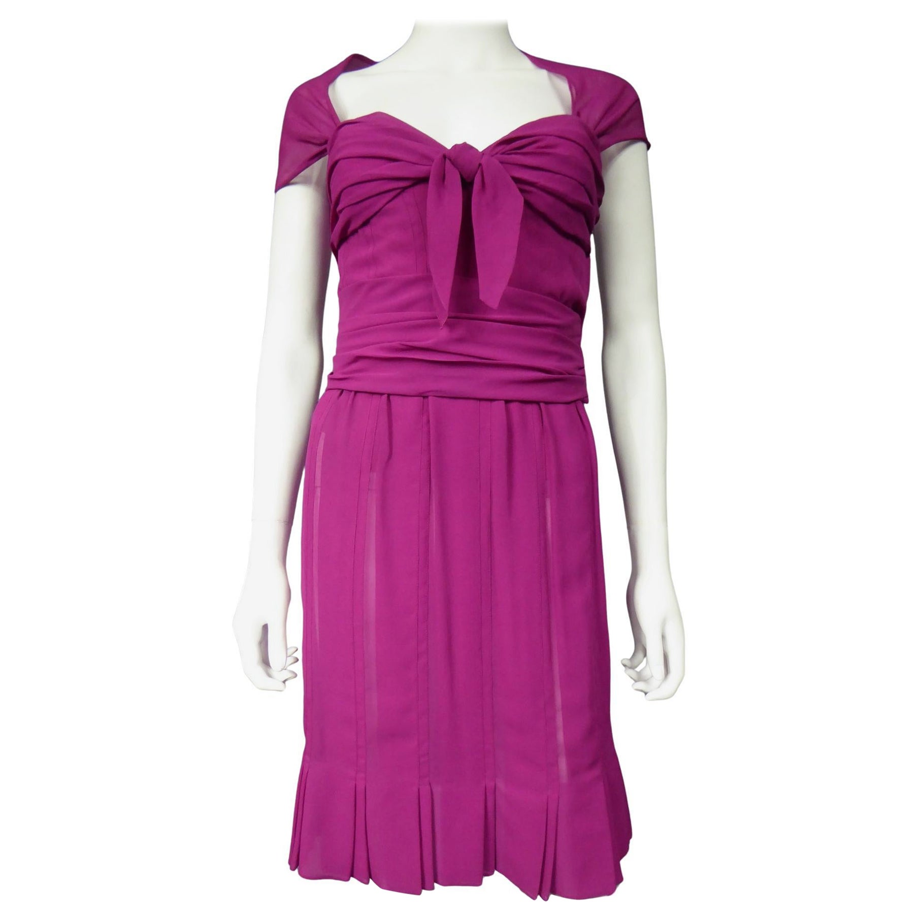 A Christian Dior/Gianfranco Ferré Couture Rosa Chiffonkleid  Um 1990 im Angebot