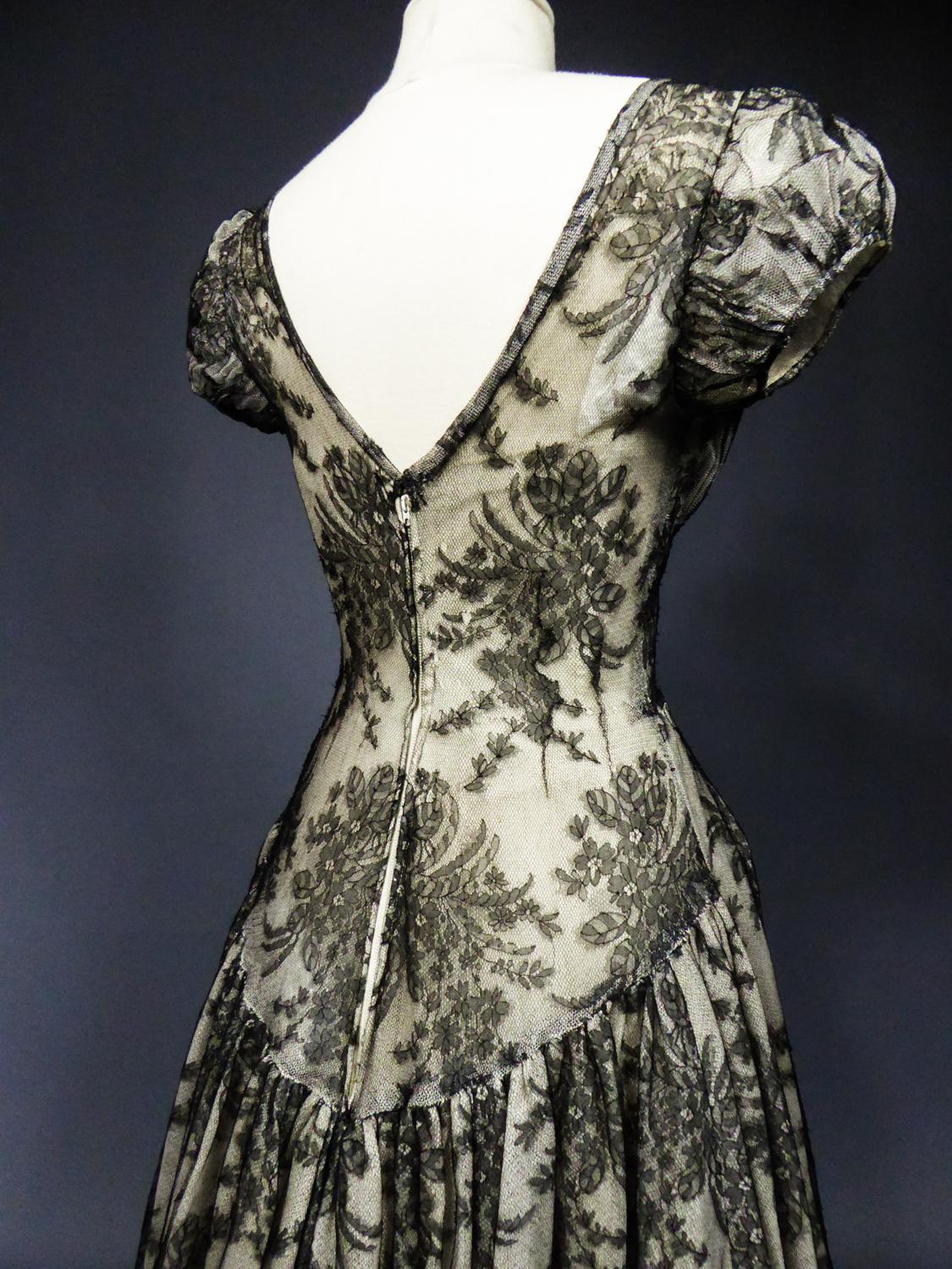 A Christian Dior Lace Couture Gown Collection Ligne Oblique (?) Circa 1950 For Sale 9