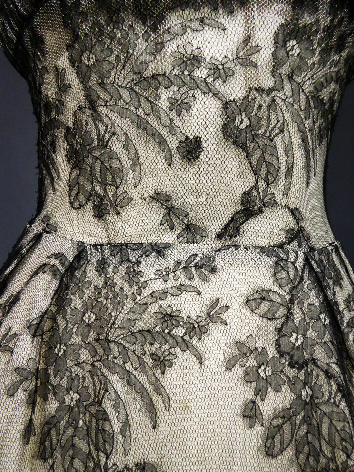 Black A Christian Dior Lace Couture Gown Collection Ligne Oblique (?) Circa 1950 For Sale