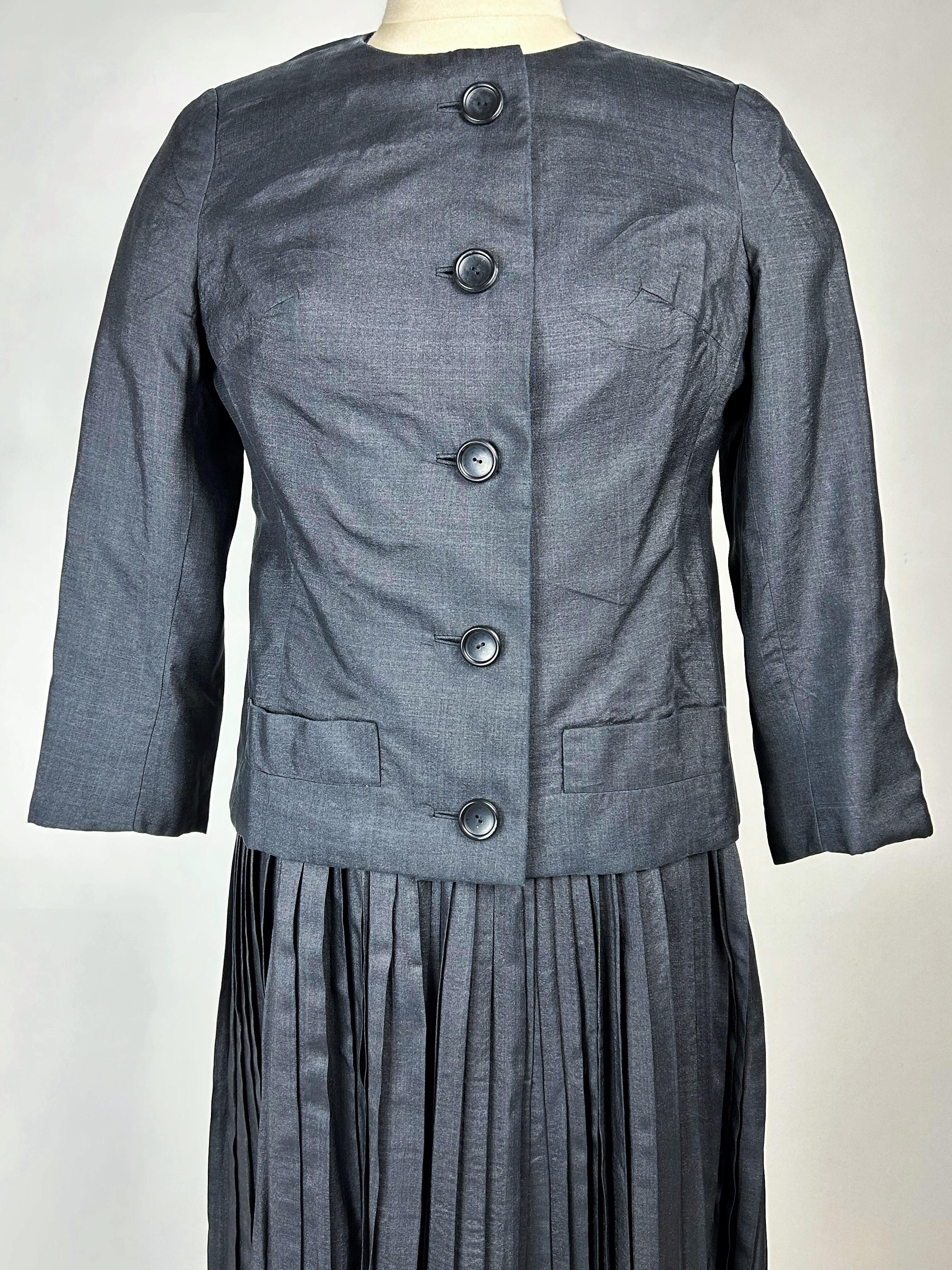 A Christian Dior New-York Grey Silk Dress and Jacket Circa 1958 For Sale 6