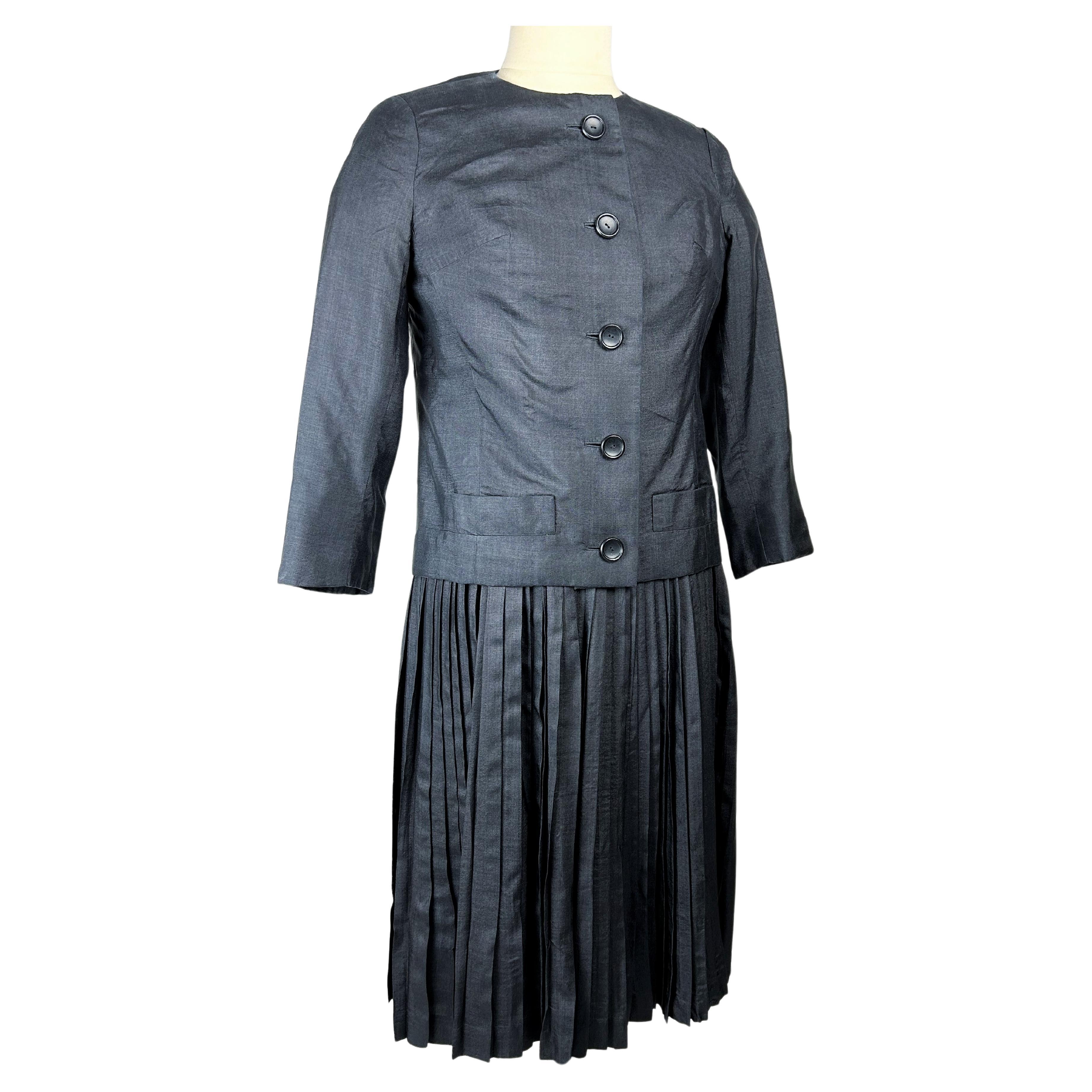 A Christian Dior New-York Grey Silk Dress and Jacket Circa 1958 For Sale