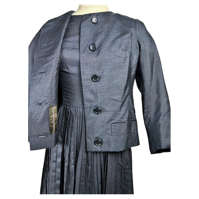 dior dress grey A Christian New-York Silk and Jacket Circa 1958 Christmas Party Outfit