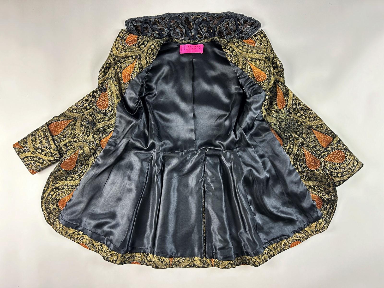 A Christian Lacroix Couture Frock Coat Golden Printed Jacket Circa 1990 For Sale 11