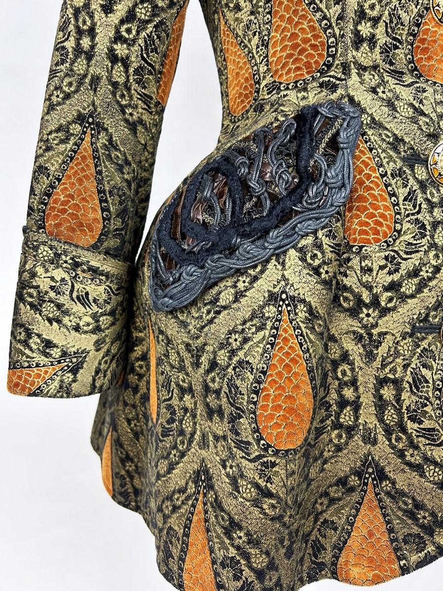 Women's A Christian Lacroix Couture Frock Coat Golden Printed Jacket Circa 1990 For Sale