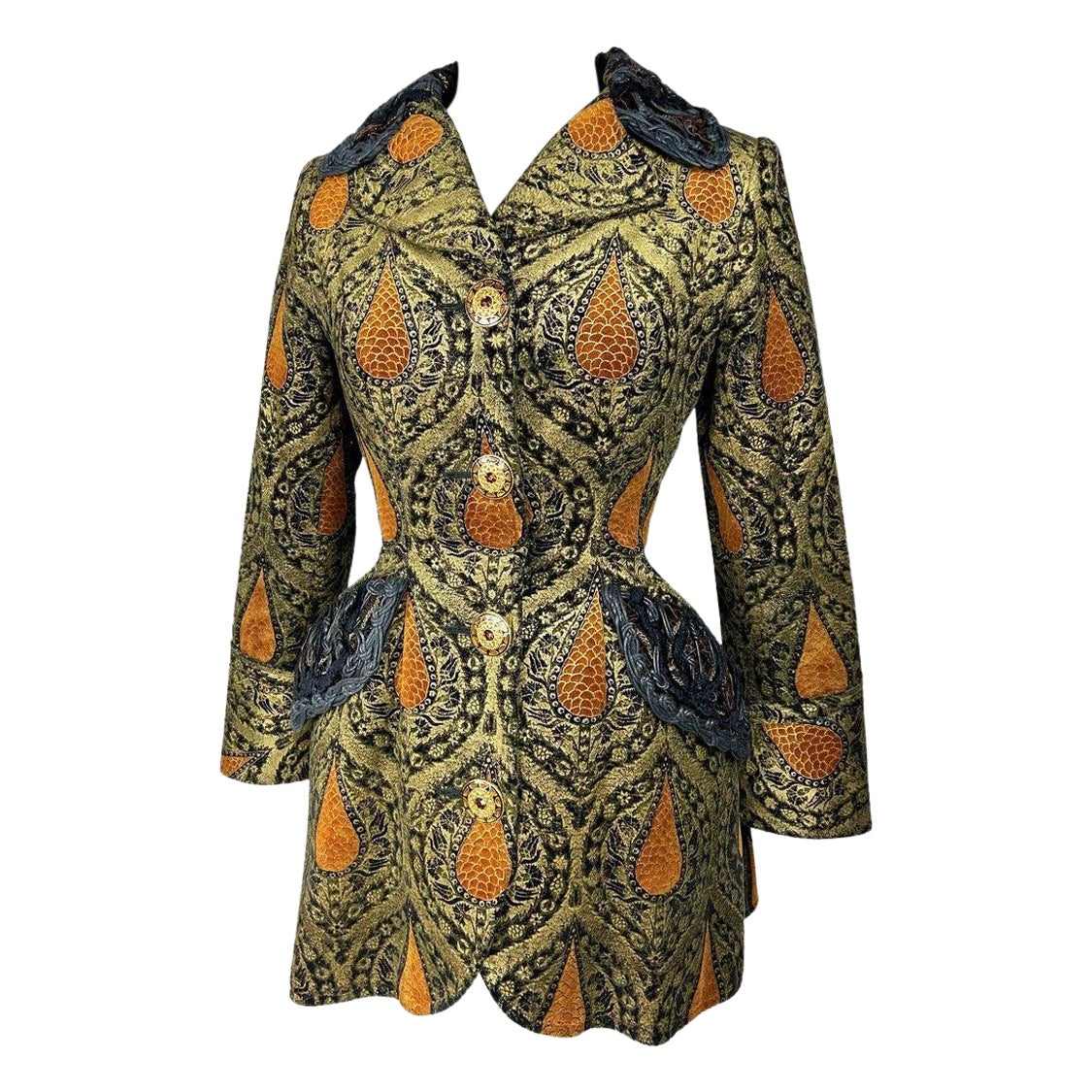 Un abrigo de Christian Lacroix Couture Chaqueta estampada dorada Circa 1992 en venta