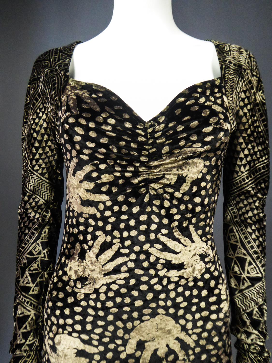 Black A Christian Lacroix Dress in Printed Velvet Circa 1991/2000 For Sale