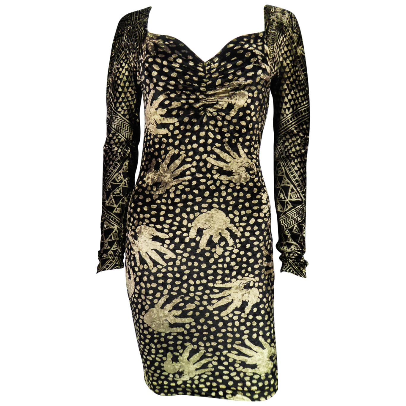 A Christian Lacroix Dress in Printed Velvet Circa 1991/2000 For Sale