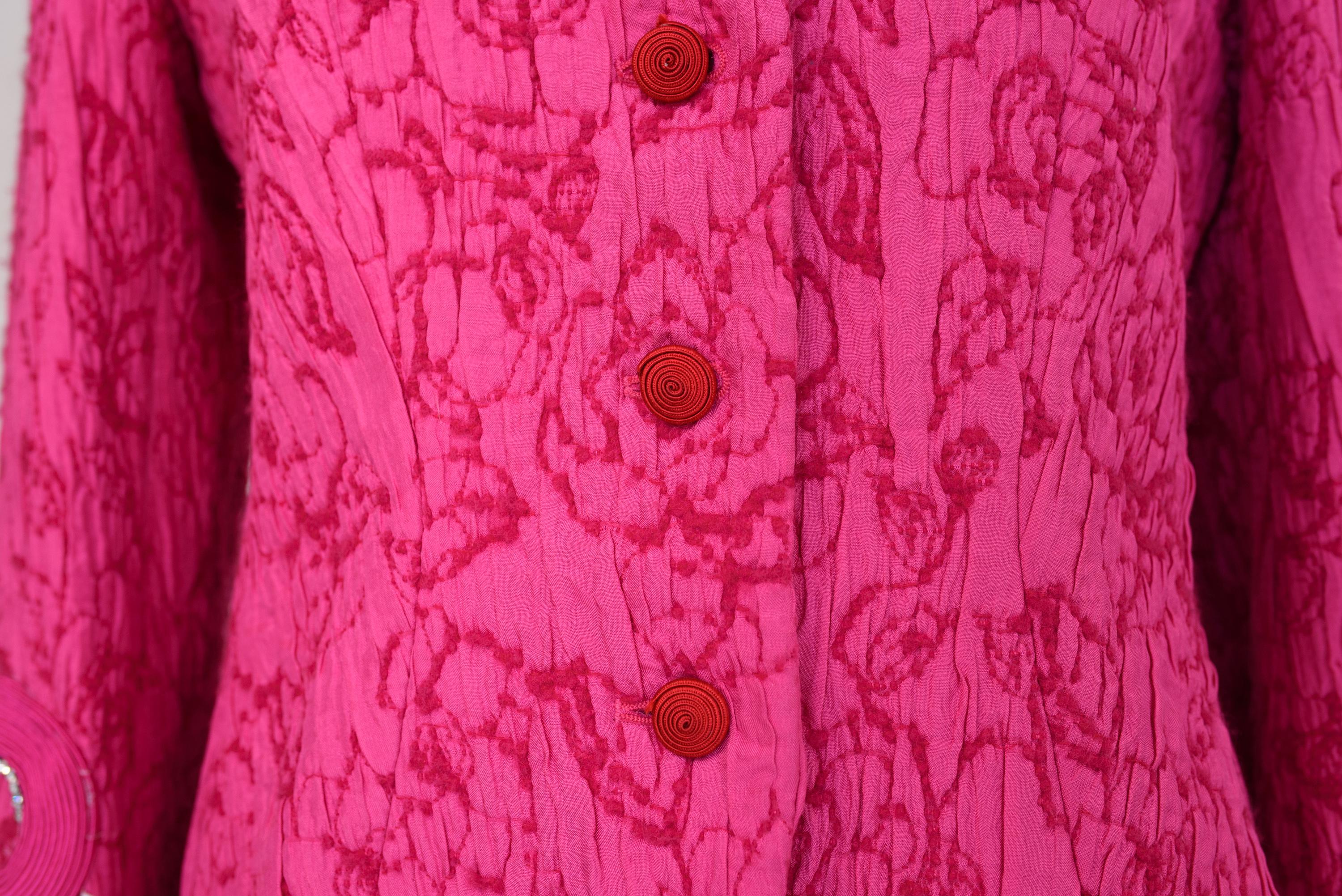 A Christian Lacroix jacket in blistered silk Fuschia Circa 2000 For Sale 8