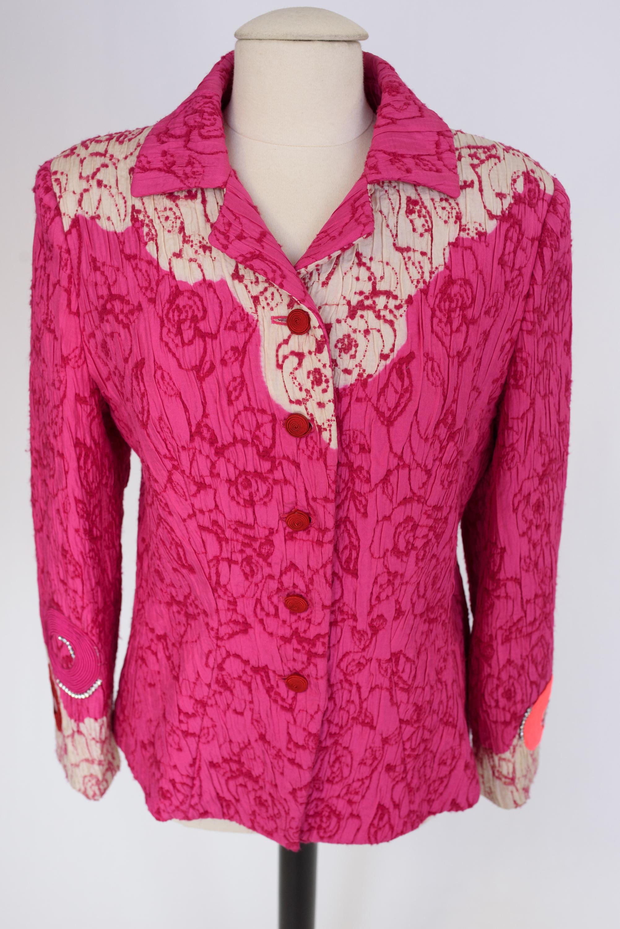 A Christian Lacroix jacket in blistered silk Fuschia Circa 2000 For Sale 9