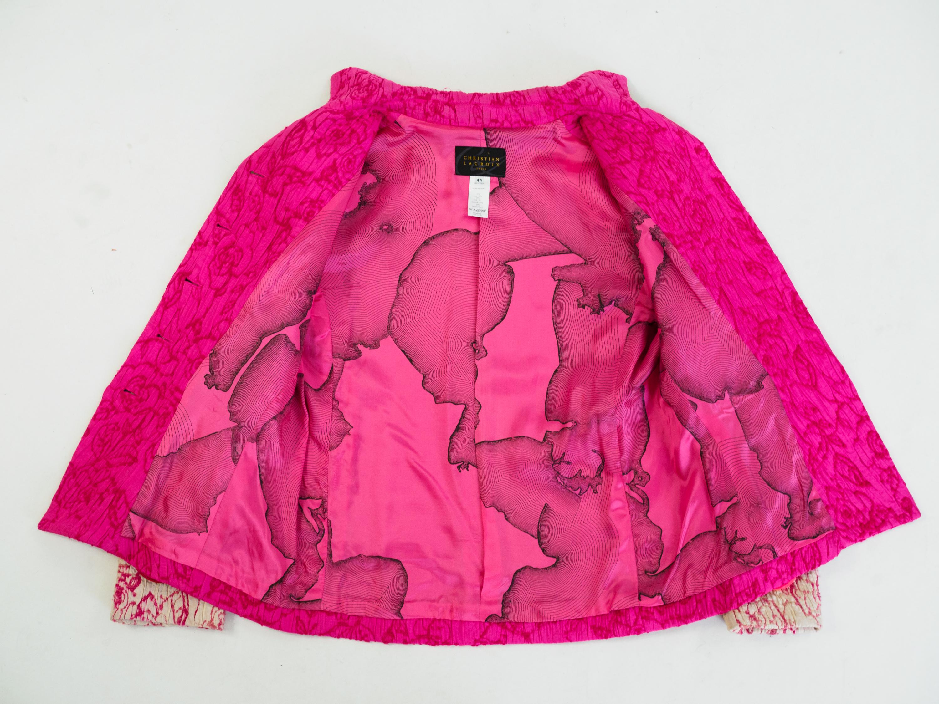 Christian Lacroix Jacke aus geblümter Seide Fuschia Circa 2000 (Pink) im Angebot