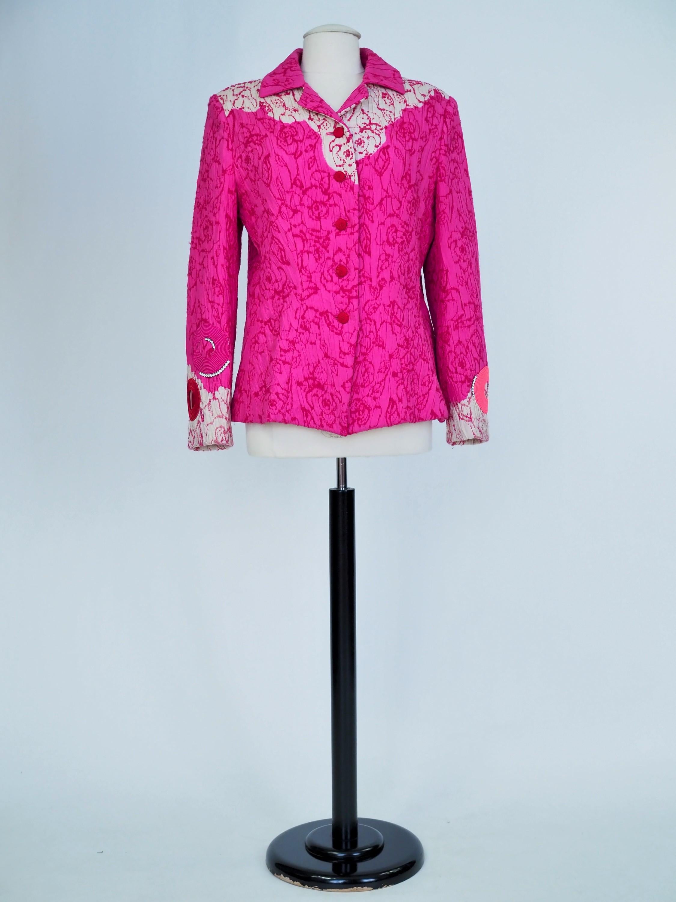 Pink A Christian Lacroix jacket in blistered silk Fuschia Circa 2000 For Sale