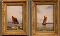 Oil Painting Pair by A. Christiansen "Off Jutland" 