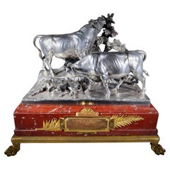 Christofle & Cie Silverplated Bronze Presentation Group of a Bull, a Cow and a