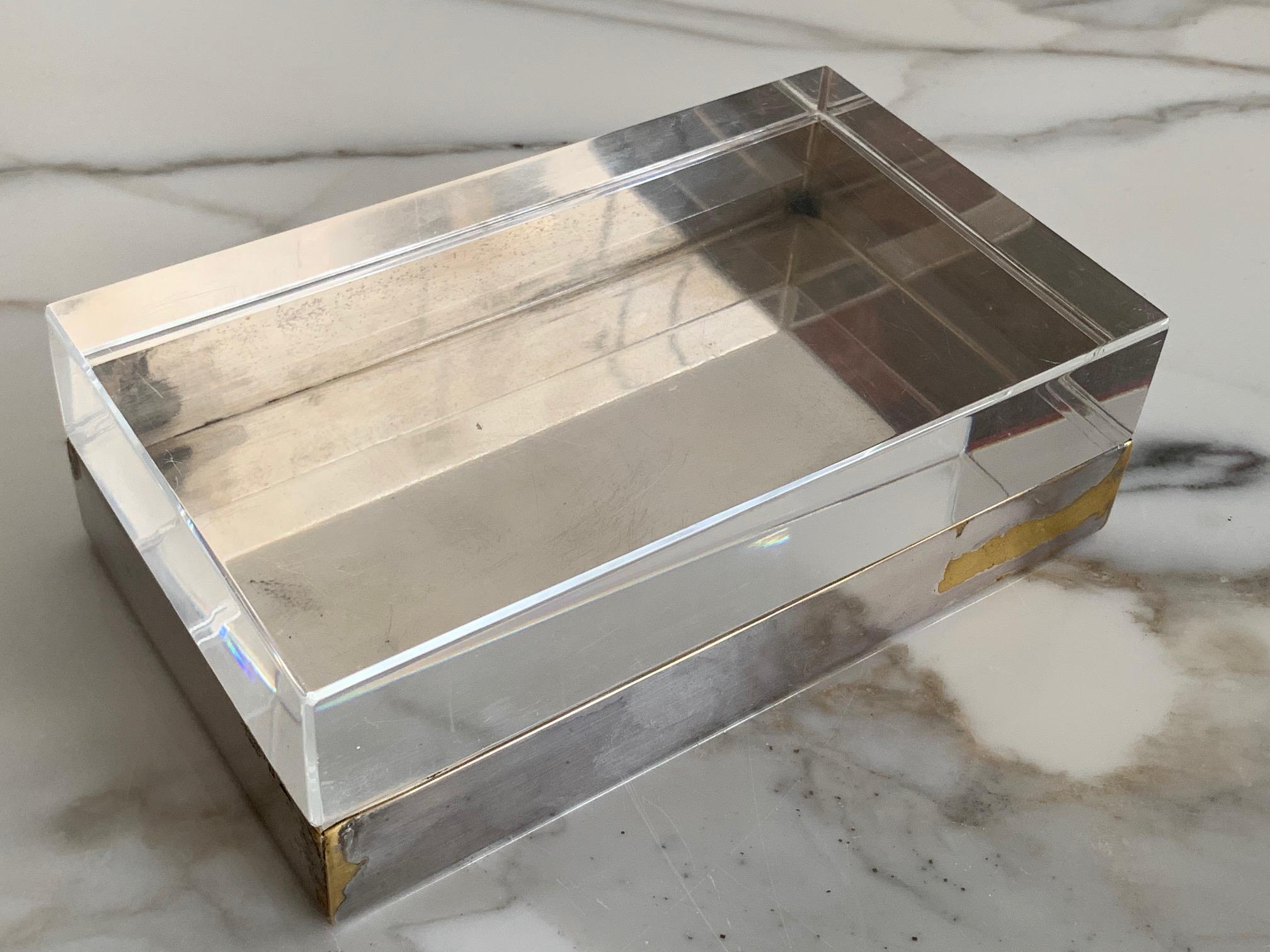 French Christofle Silver Plate And Lucite Decorative Box