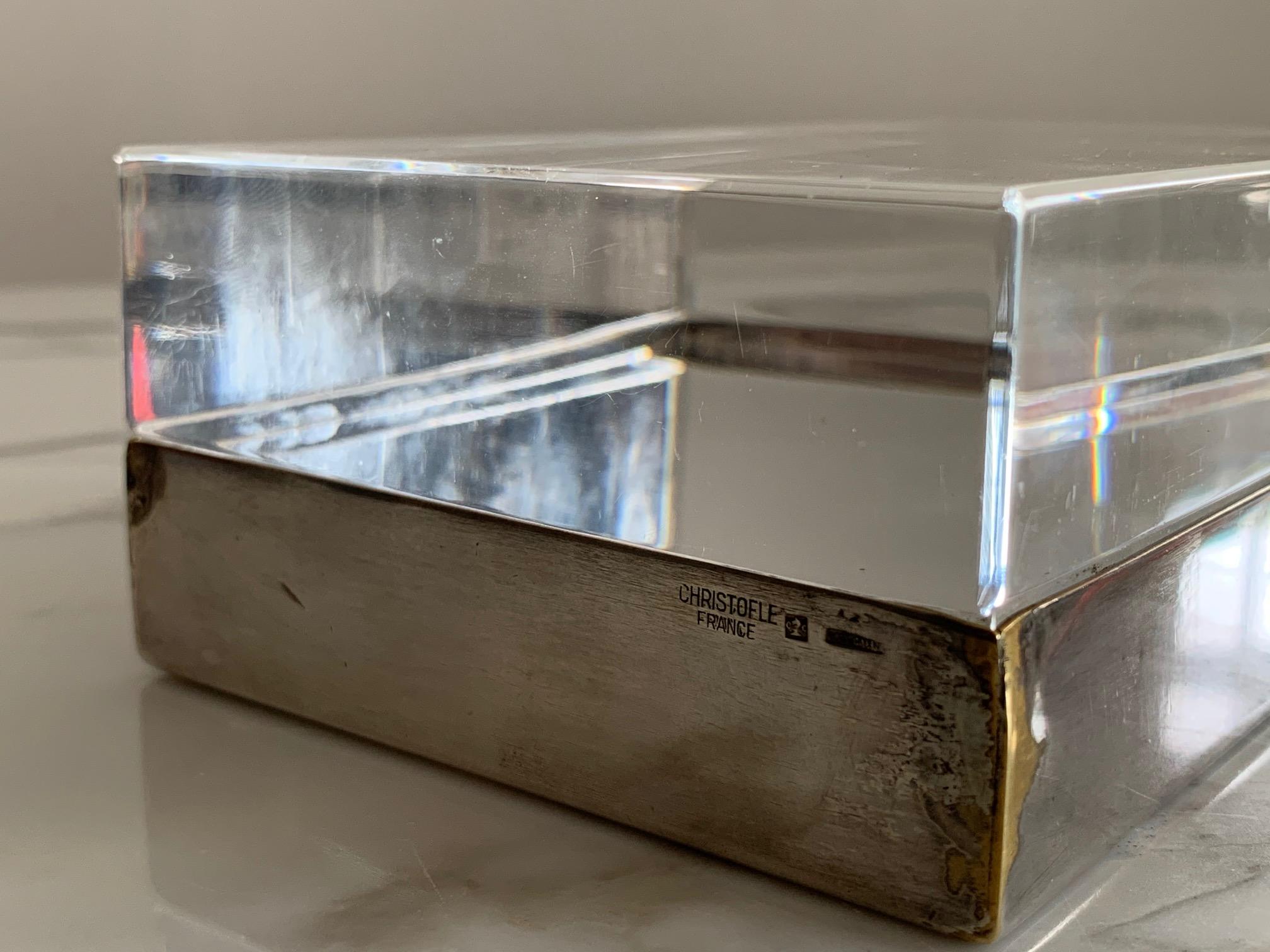 Christofle Silver Plate And Lucite Decorative Box In Good Condition In St.Petersburg, FL
