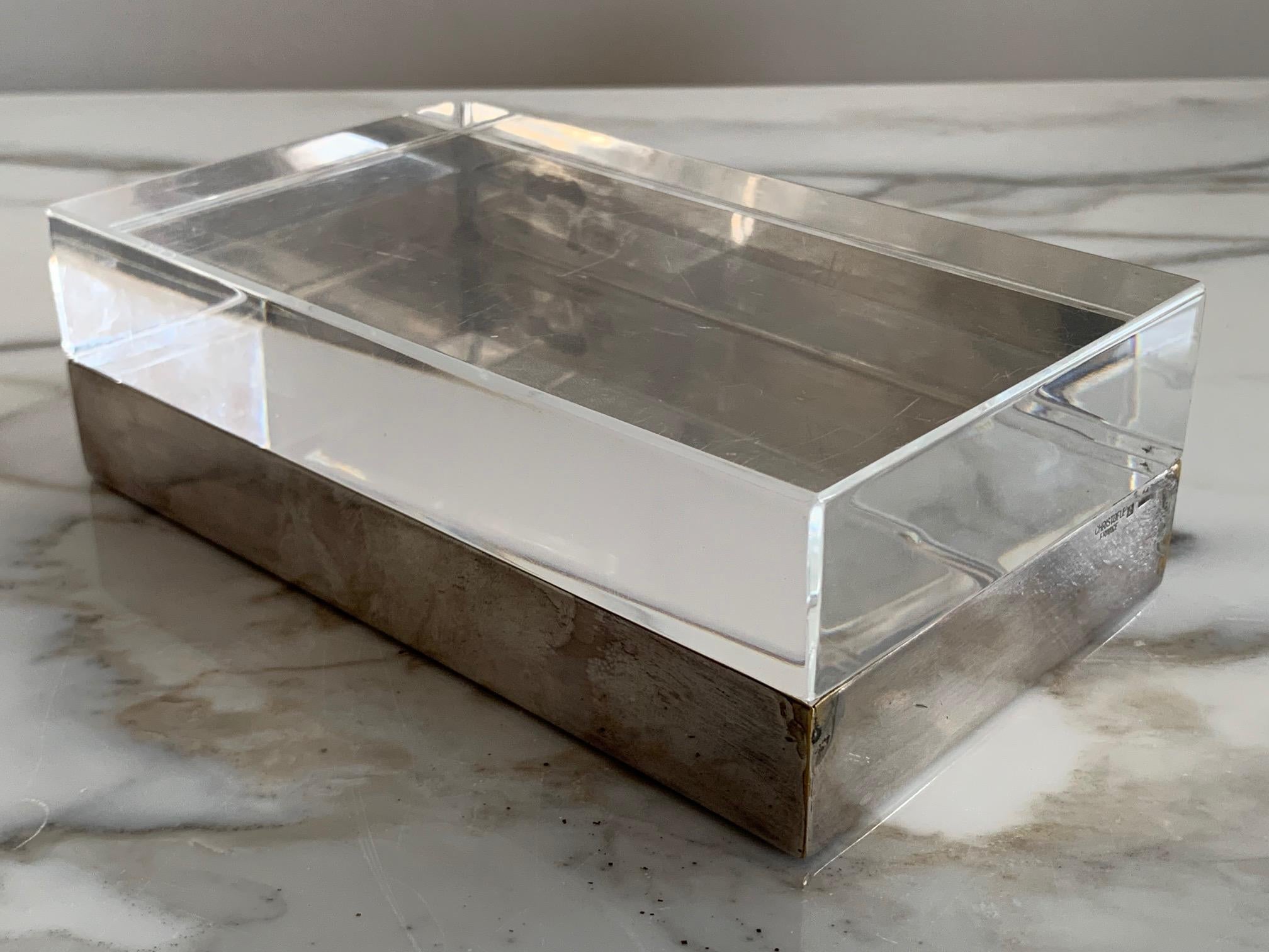 Christofle Silver Plate And Lucite Decorative Box 1