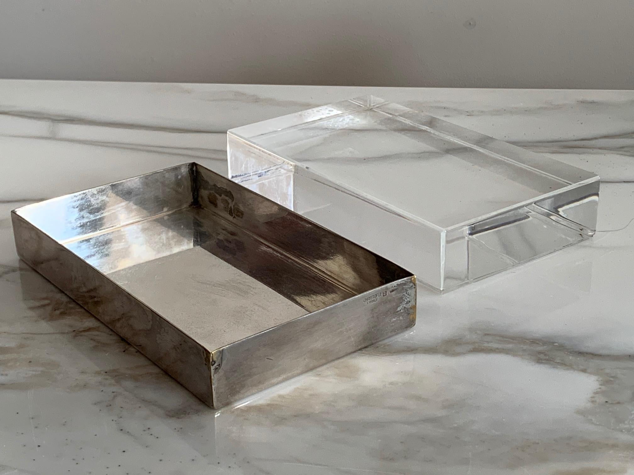 Christofle Silver Plate And Lucite Decorative Box 3