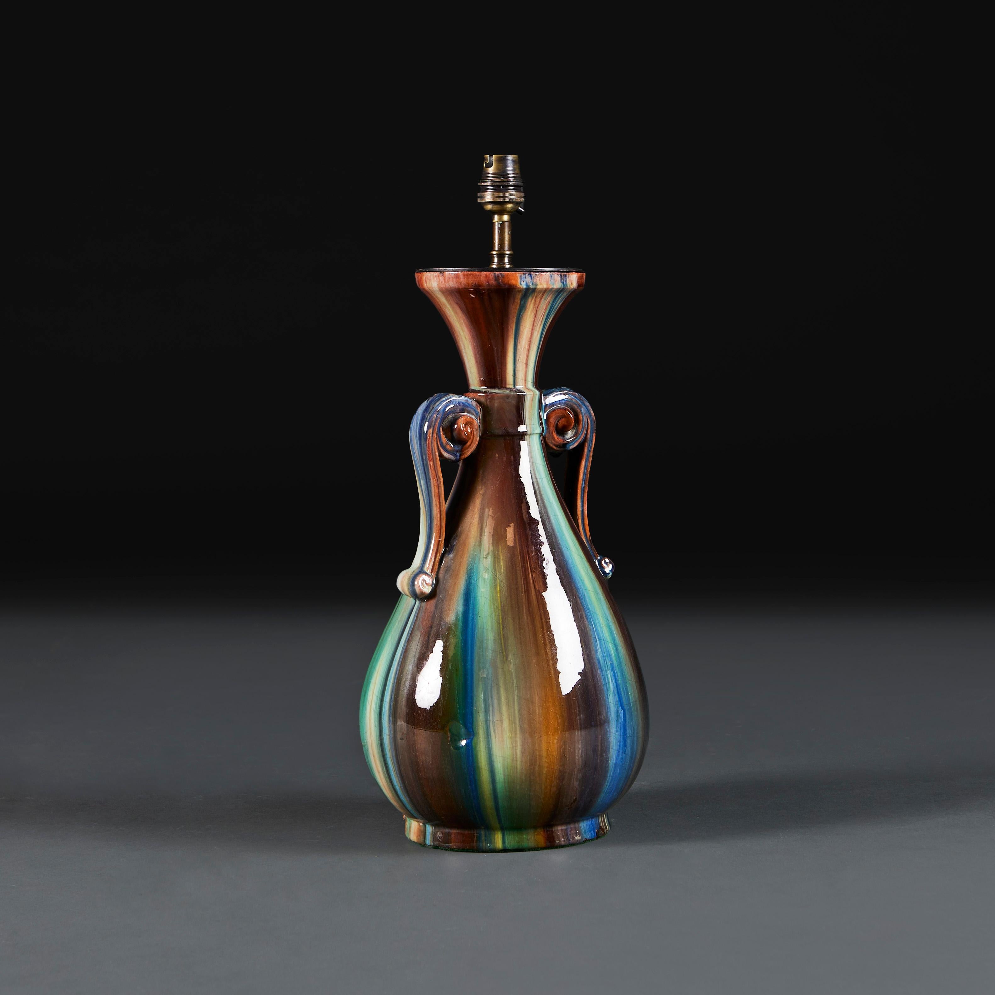 Art Nouveau A Christopher Dresser Drip Glaze Vase as a Lamp