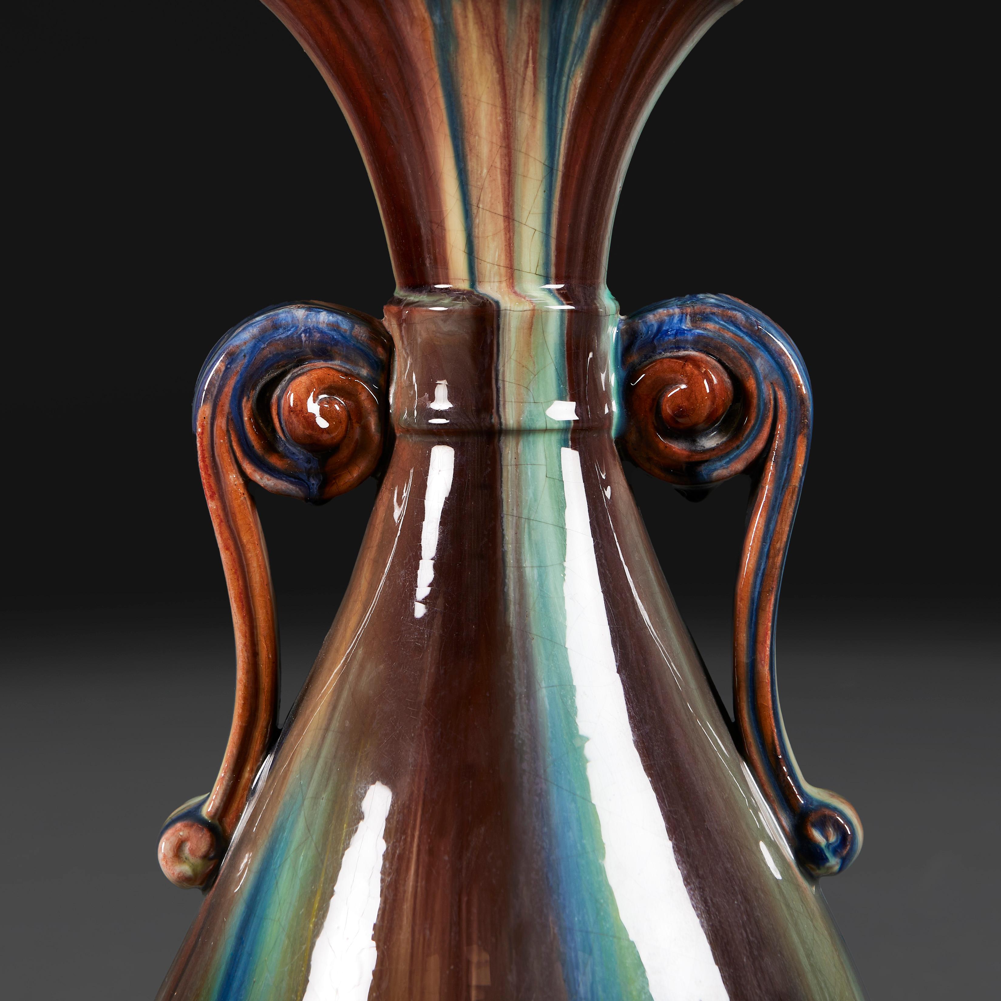 English A Christopher Dresser Drip Glaze Vase as a Lamp