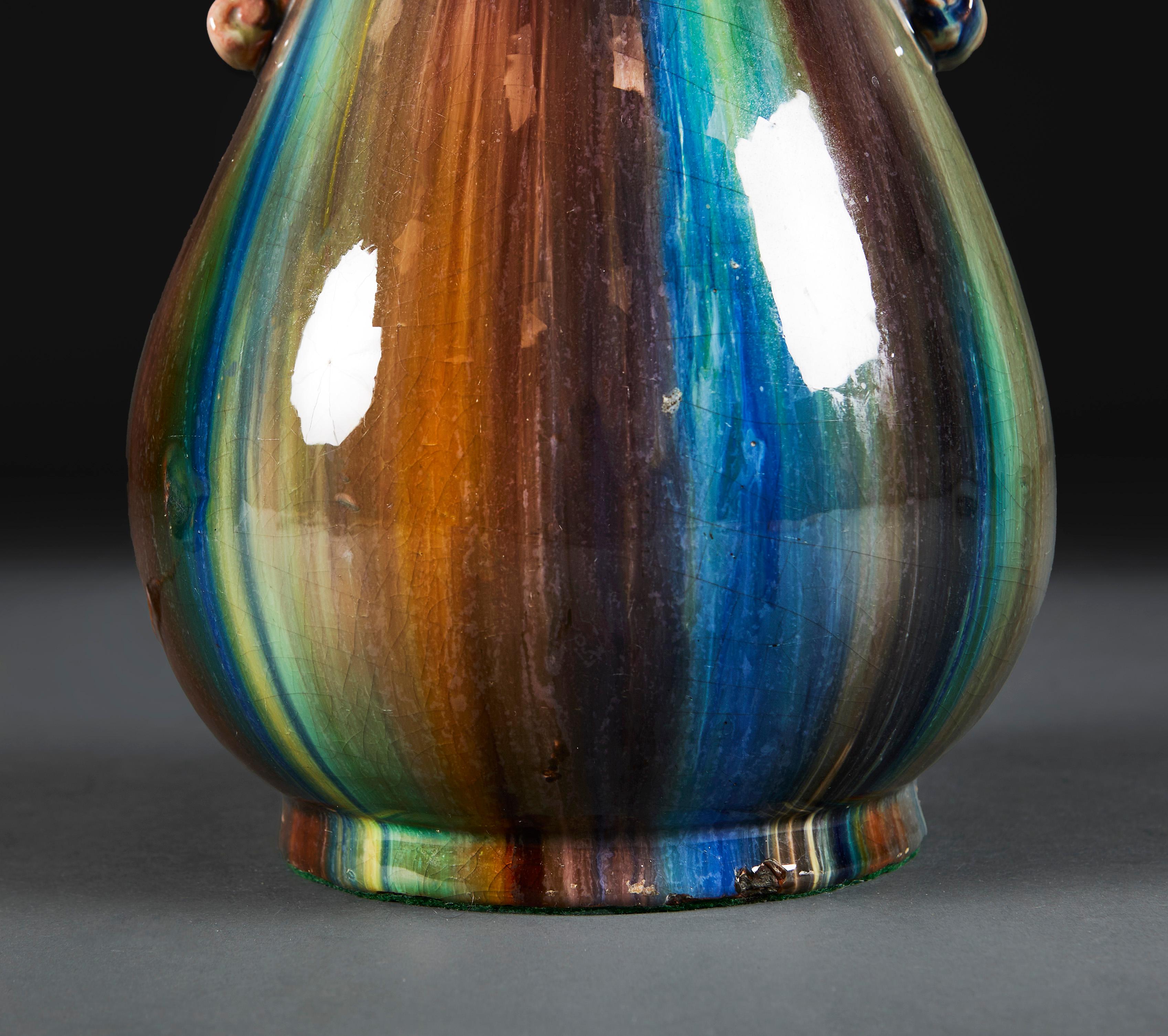 A Christopher Dresser Drip Glaze Vase as a Lamp In Good Condition In London, GB