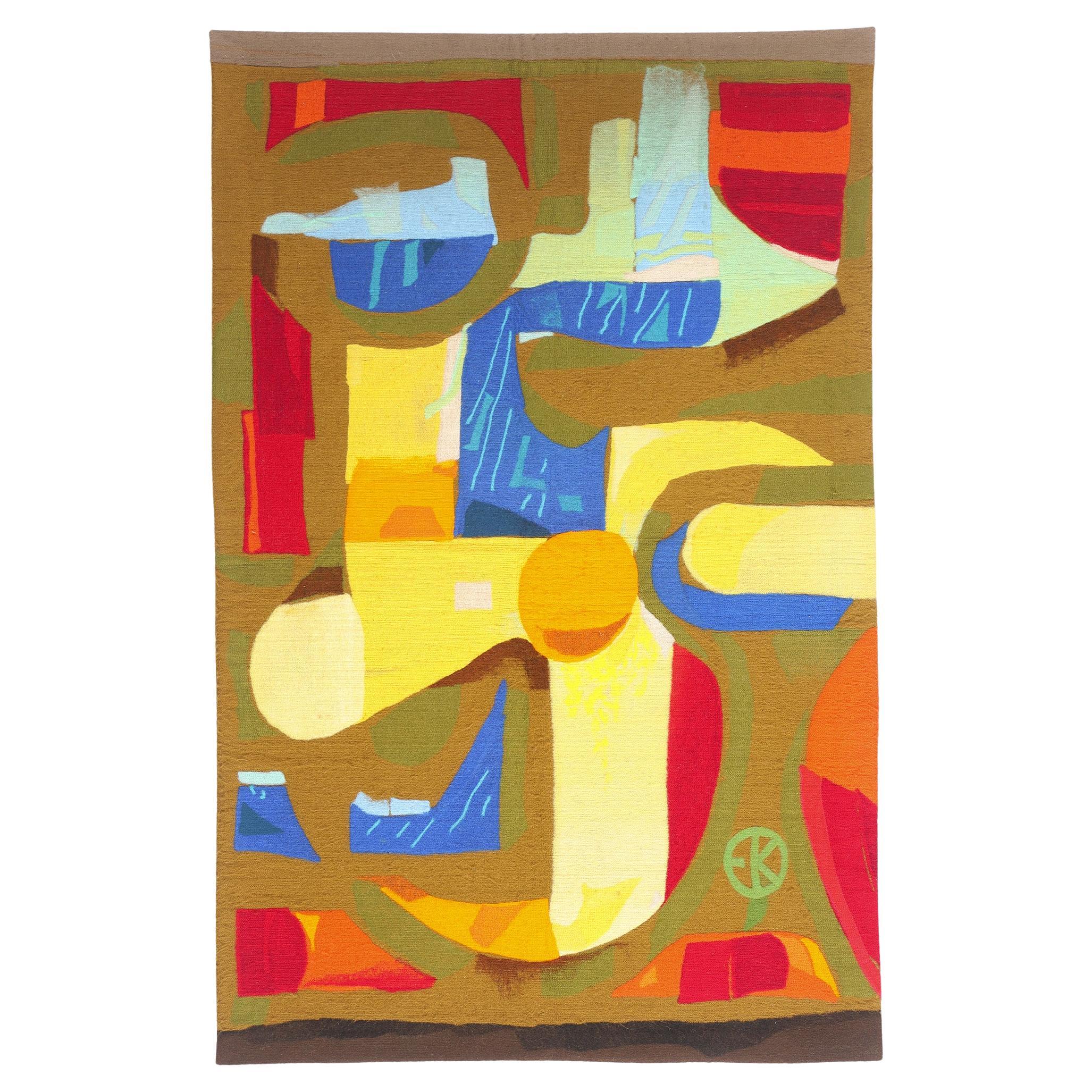 A Chromatic Solstice: Vintage Swedish Röllakan Masterpiece of Modern Brilliance For Sale