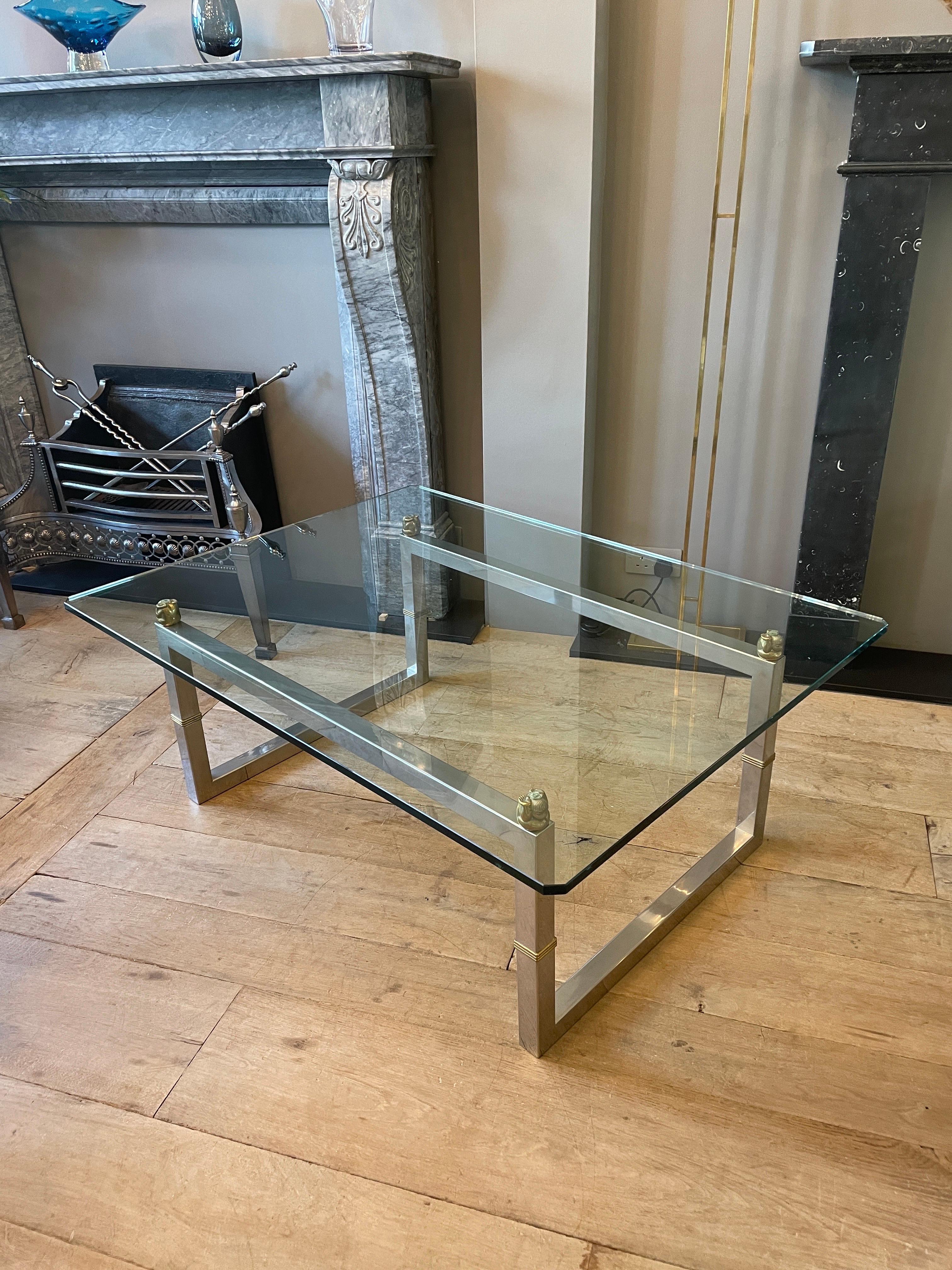 Chrome and Brass Coffee Table by Peter Ghyczy For Sale 4