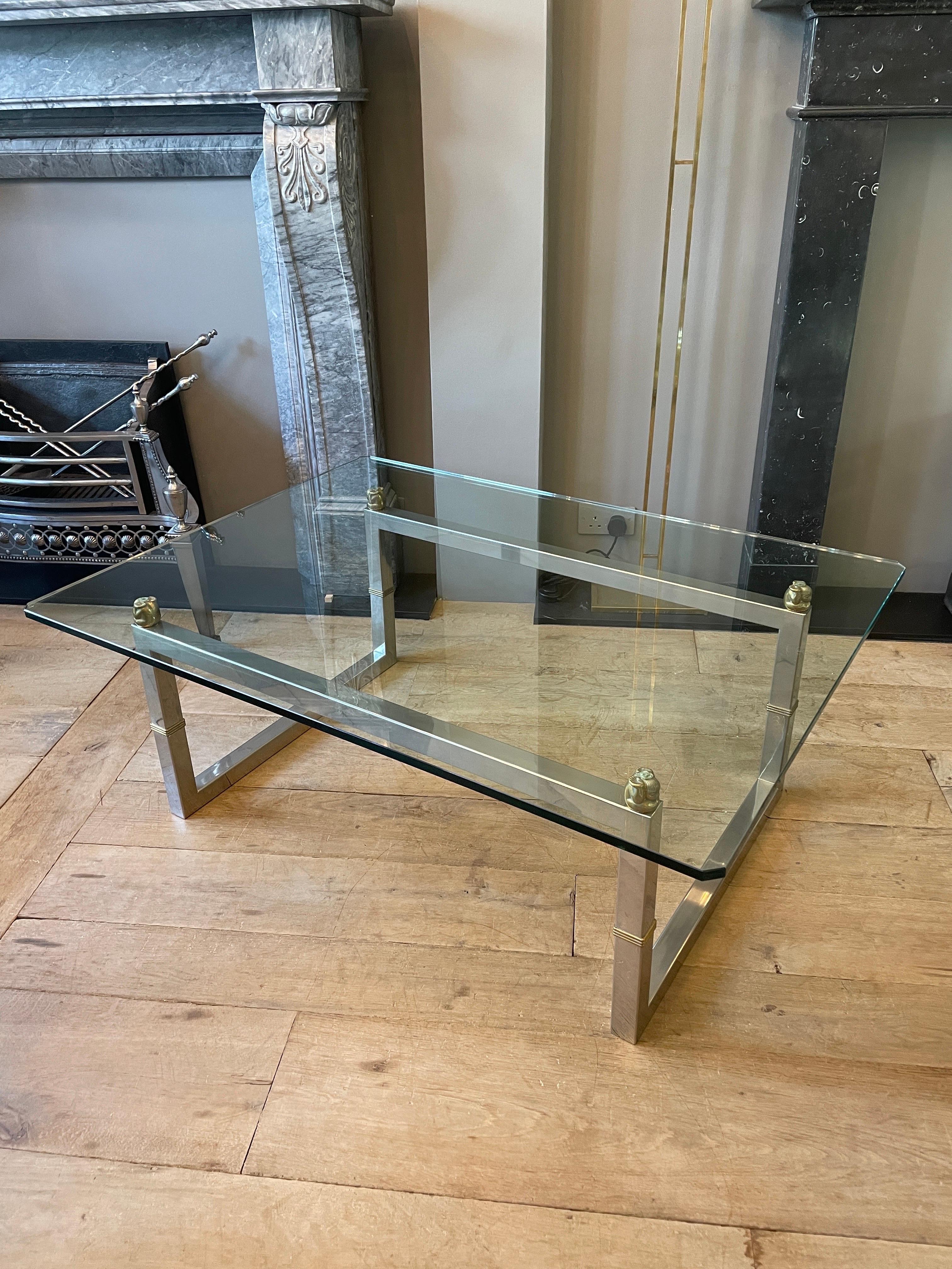 Chrome and Brass Coffee Table by Peter Ghyczy In Good Condition For Sale In London, GB