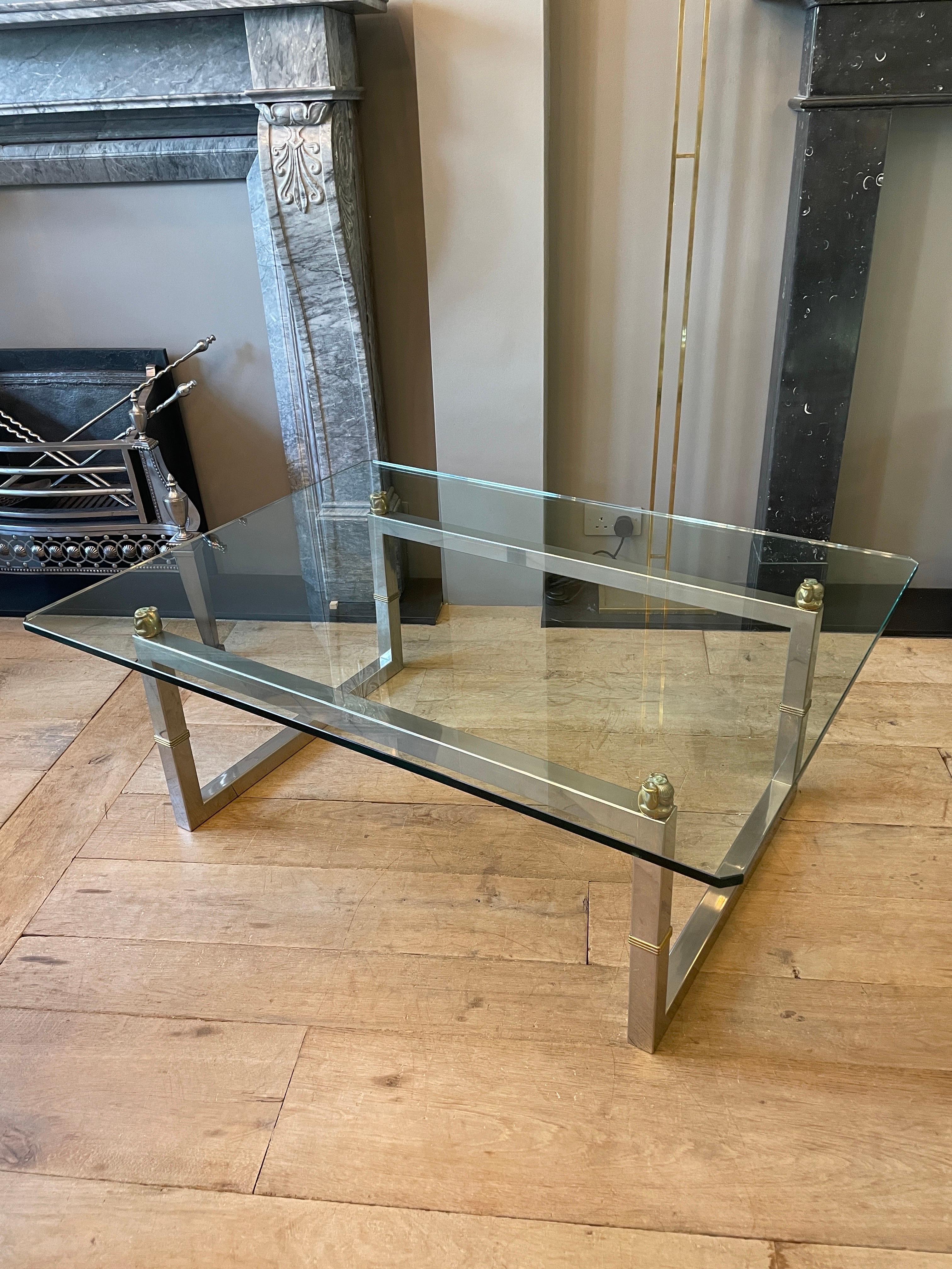 Chrome and Brass Coffee Table by Peter Ghyczy For Sale 2