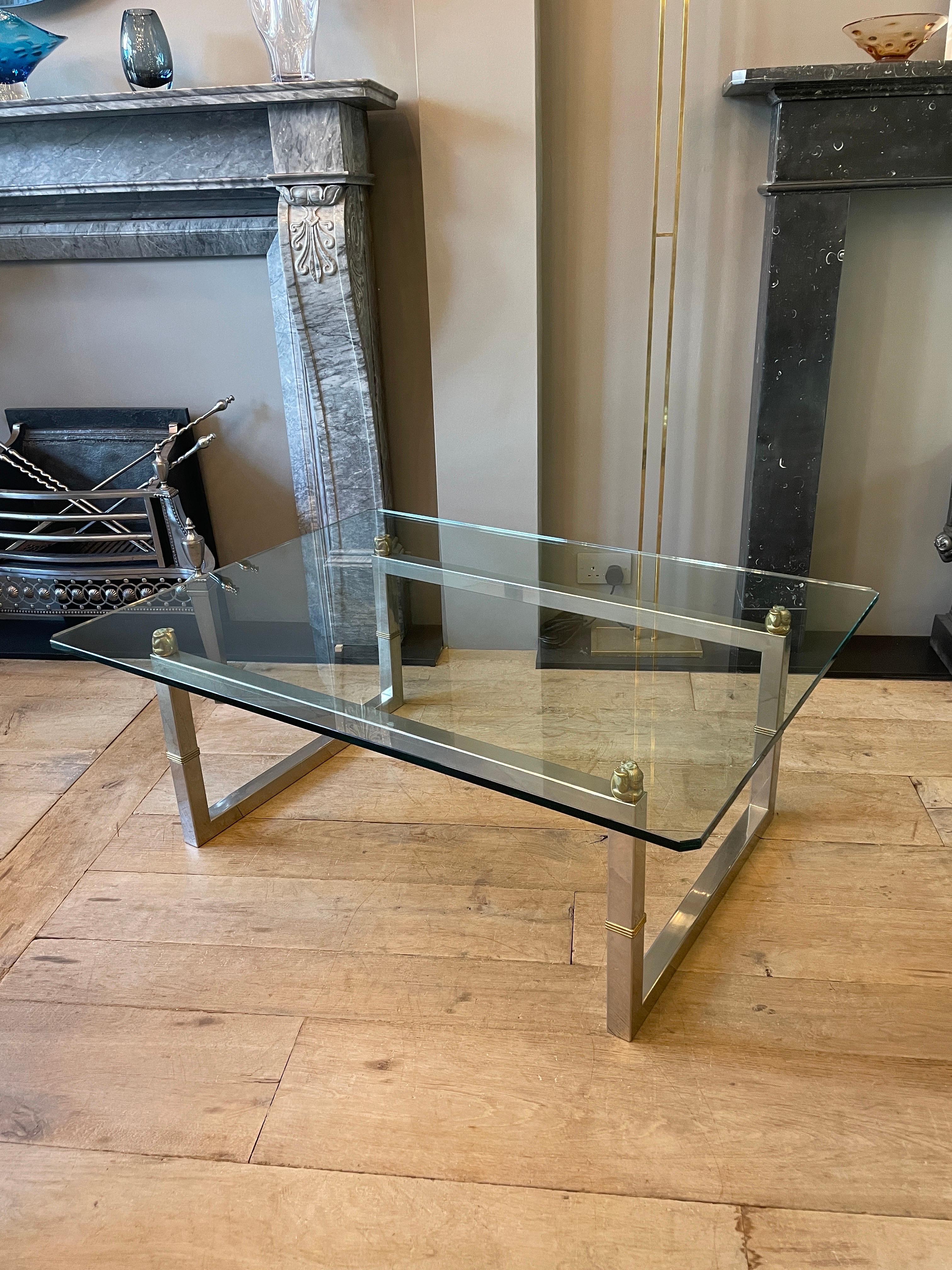 Chrome and Brass Coffee Table by Peter Ghyczy For Sale 3