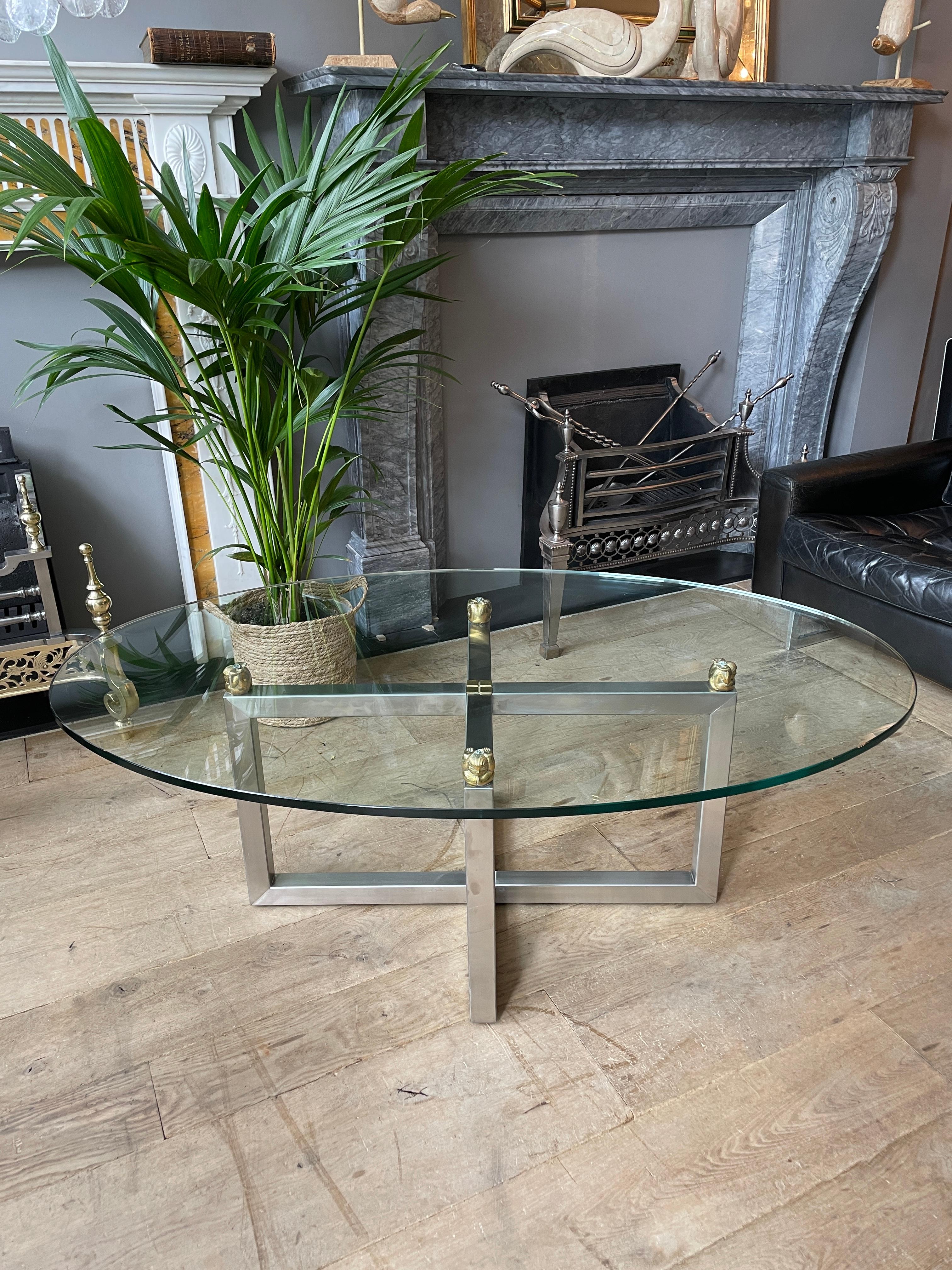 Chrome and Brass Oval Cocktail Table by Peter Ghyczy 5