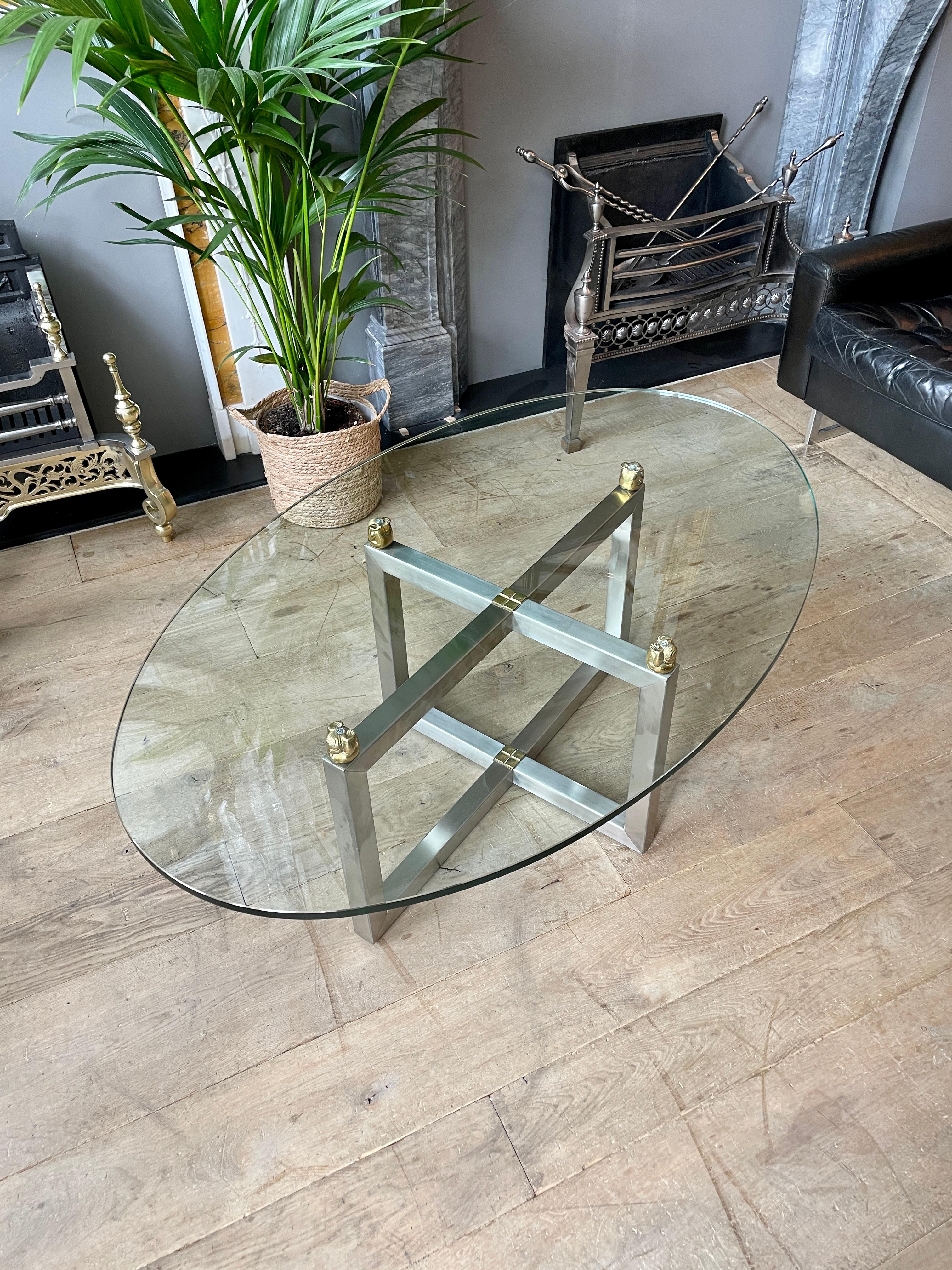 European Chrome and Brass Oval Cocktail Table by Peter Ghyczy